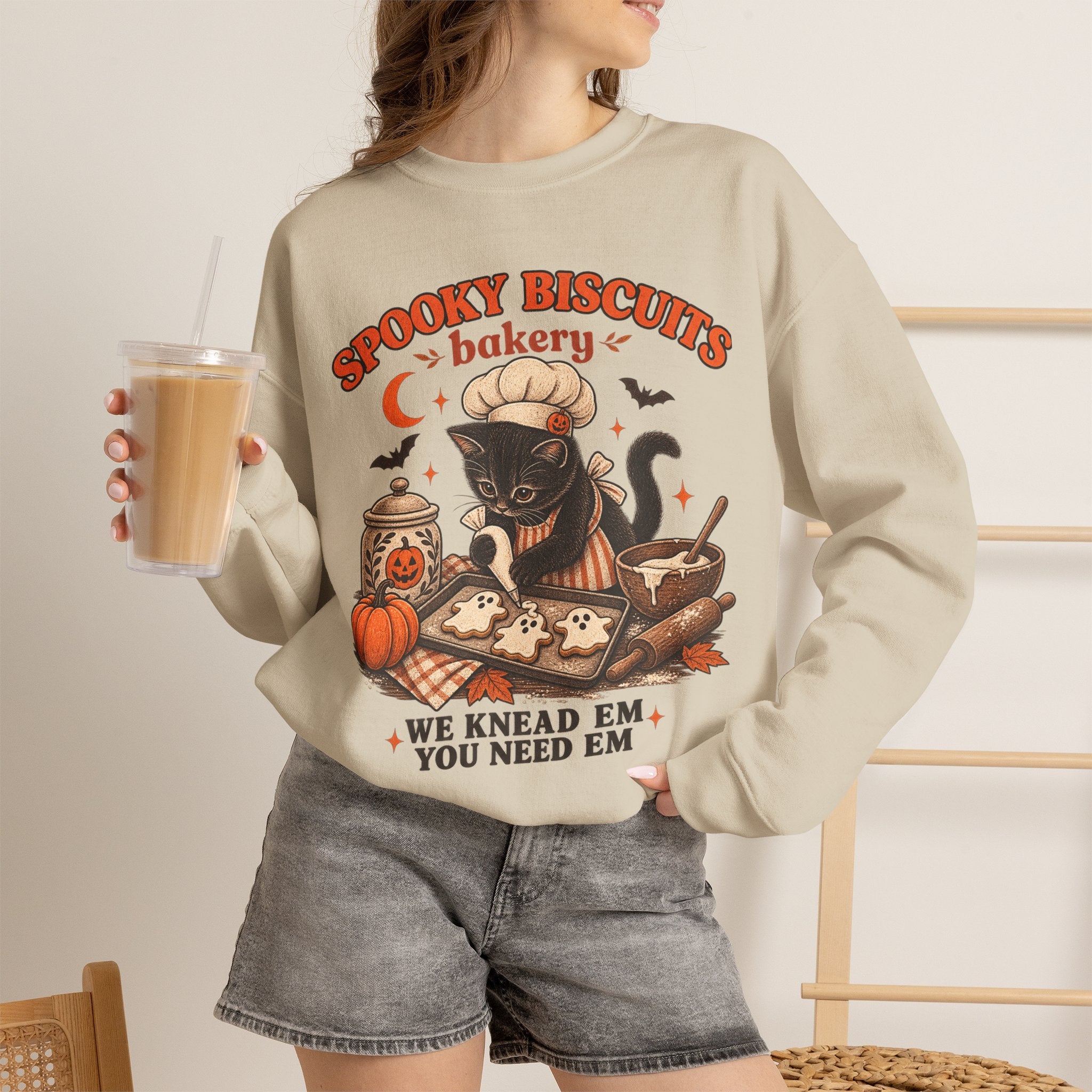 Spooky Biscuits Bakery Sweatshirt — 'We Knead Em, You Need Em' Halloween Crewneck