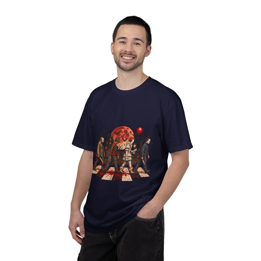 Horror Icons Crossing Graphic T-Shirt — Red Moon Pennywise & Slasher Mashup