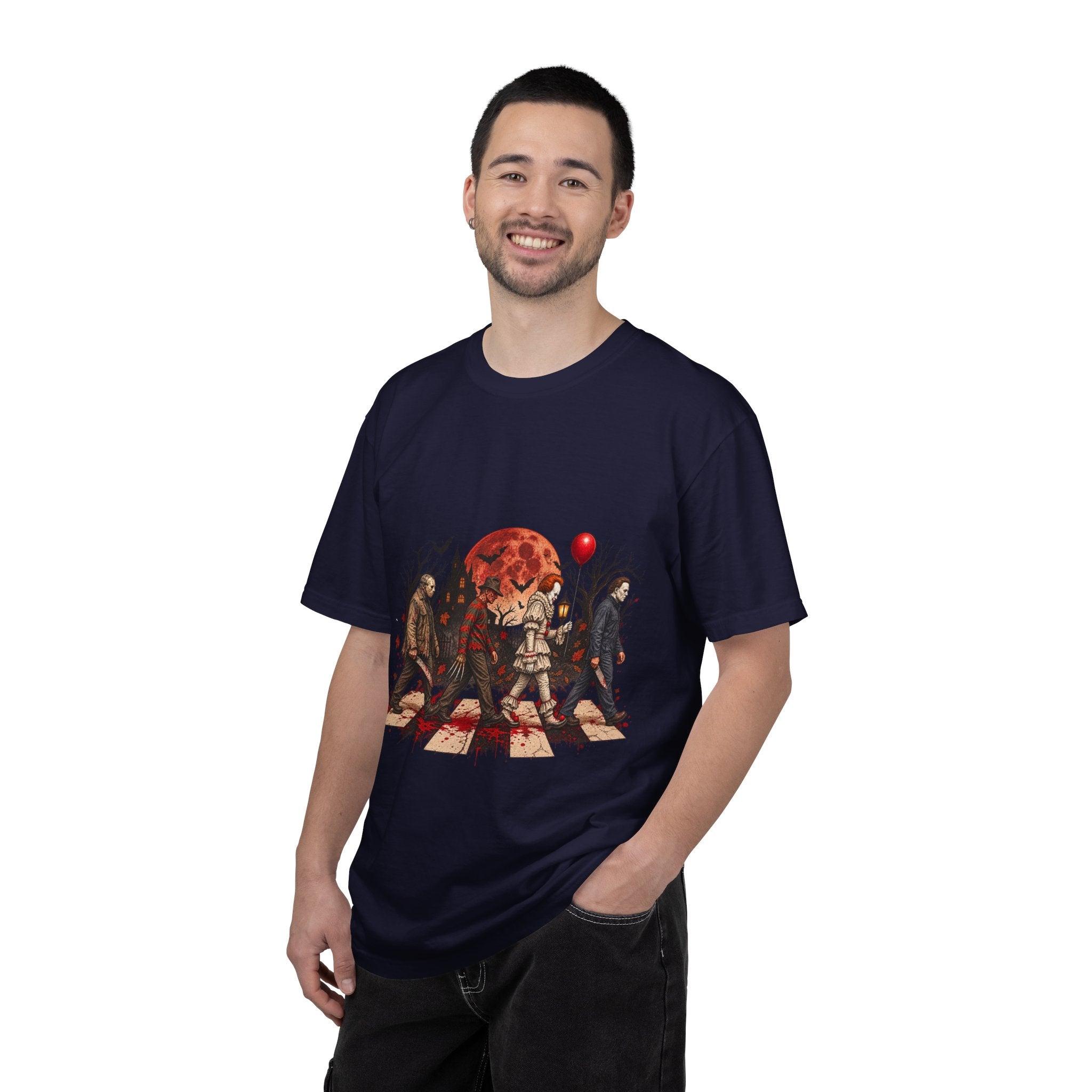 Horror Icons Crossing Graphic T-Shirt — Red Moon Pennywise & Slasher Mashup