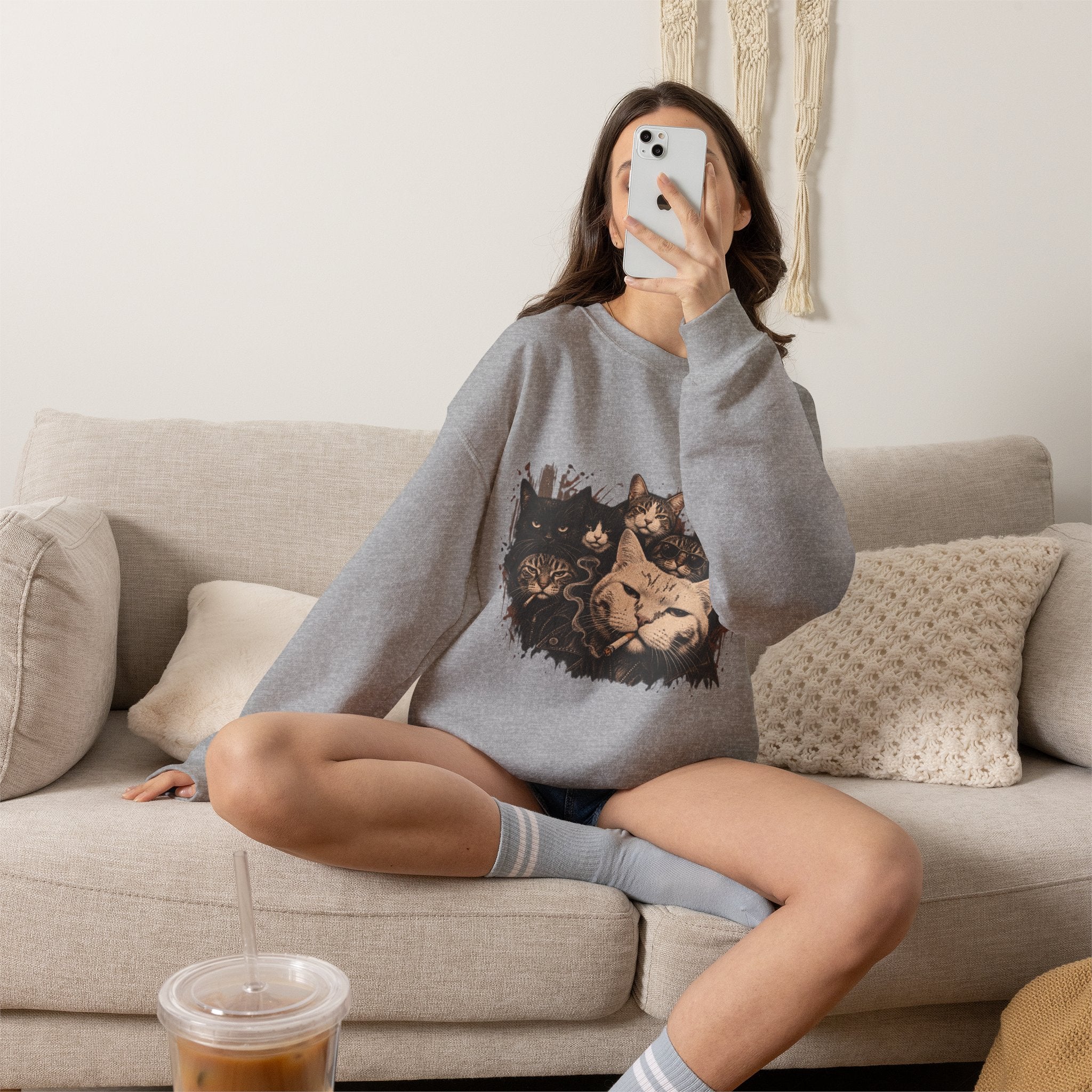 Cat Pack Crewneck Sweatshirt — Vintage Grouped Cat Art