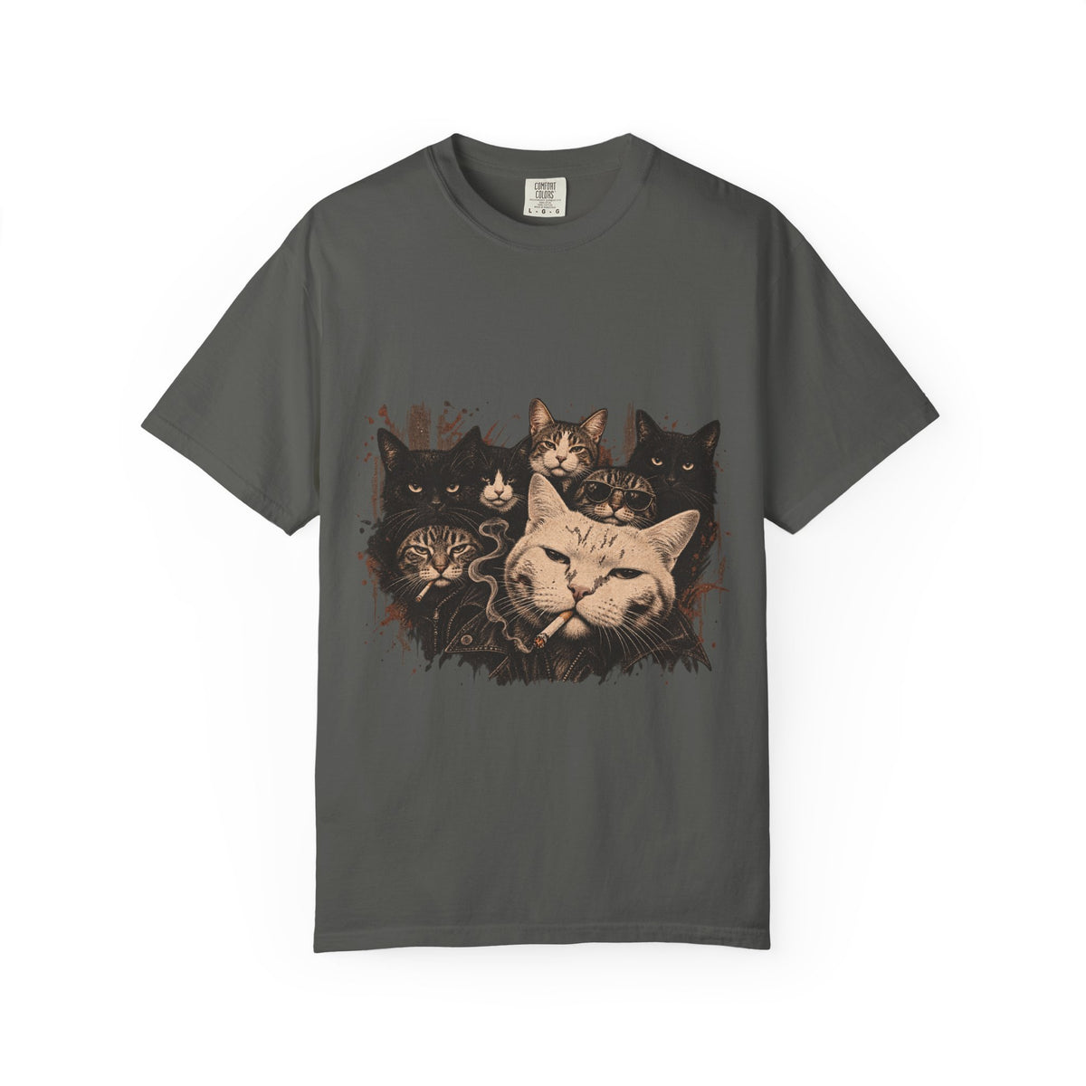 Cat Pack Garment-Dyed T-Shirt — Retro Cat Portraits Graphic Tee