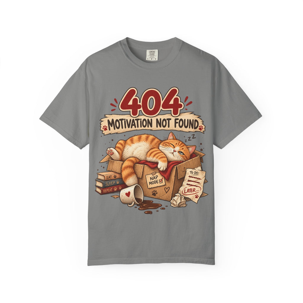 404 Motivation Not Found T-Shirt — Sleeping Cat Funny Graphic Tee