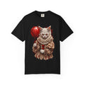 Horror Clown Cat T-Shirt — Creepy Victorian Cat with Red Balloon