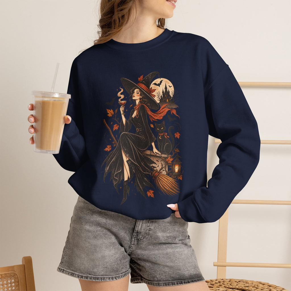 Witchy Autumn Crewneck Sweatshirt - Halloween Witch Illustration