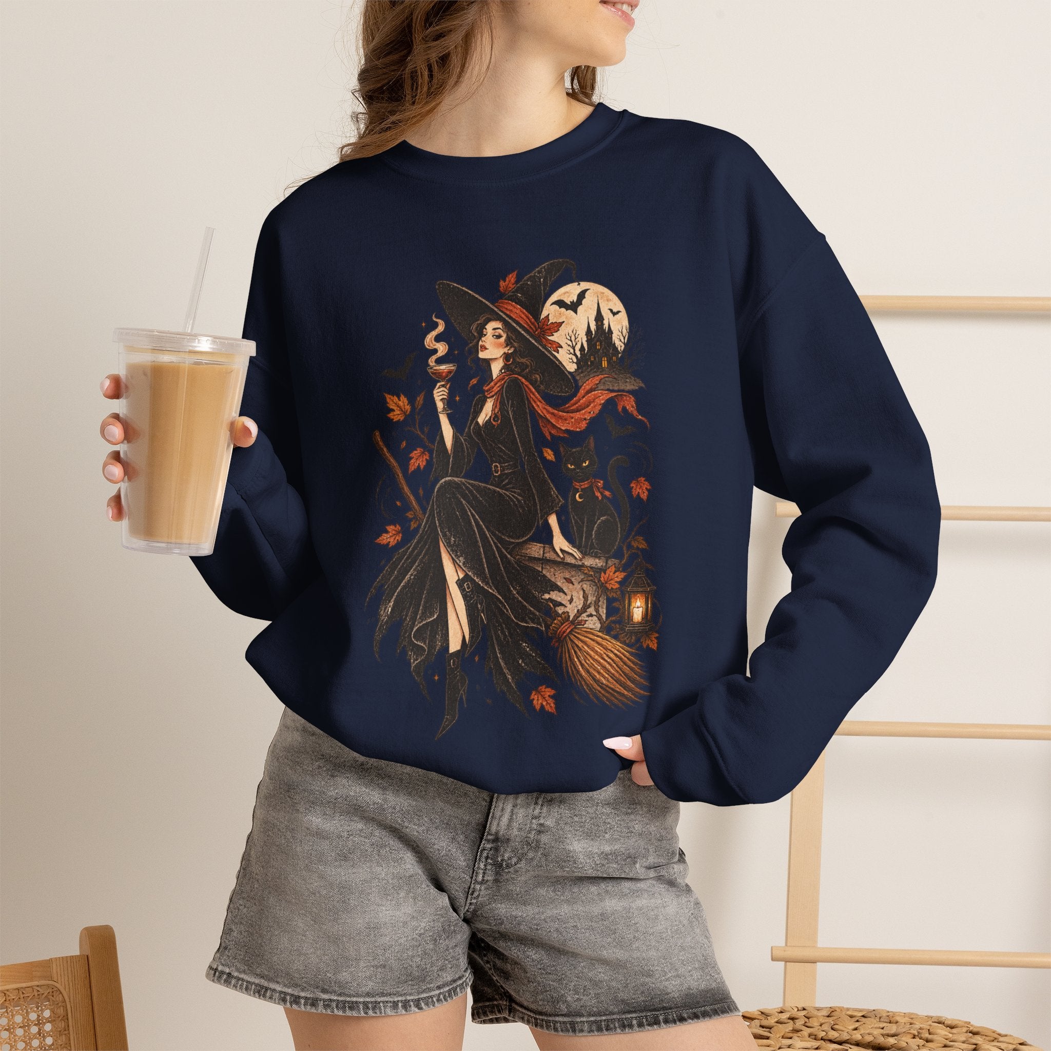Witchy Autumn Crewneck Sweatshirt - Halloween Witch Illustration