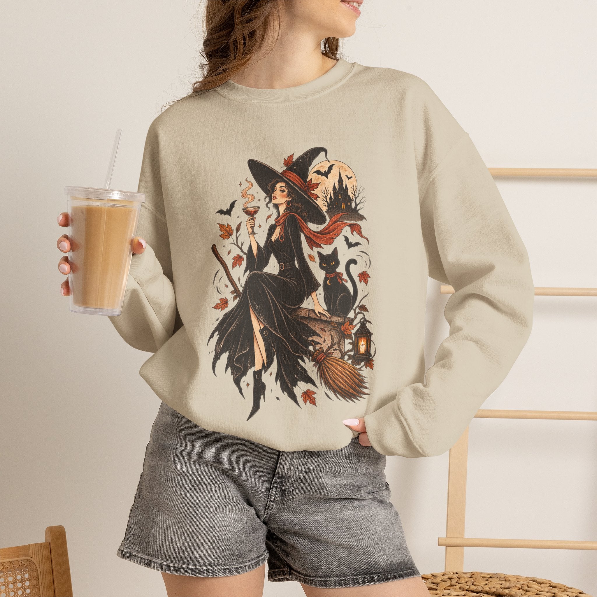 Witchy Autumn Crewneck Sweatshirt - Halloween Witch Illustration