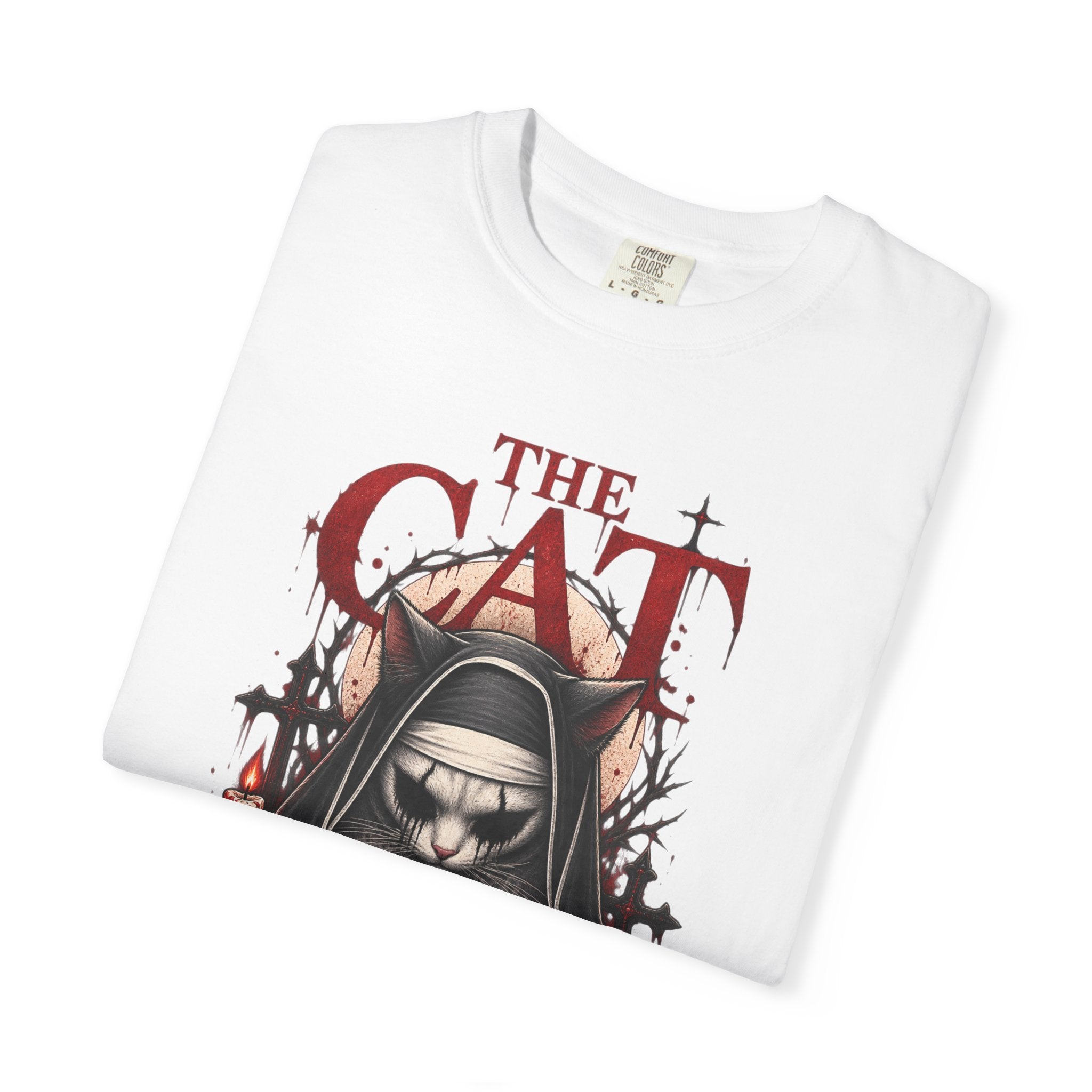 Gothic 'The Cat' T-Shirt — Nun Cat with Roses & Crosses