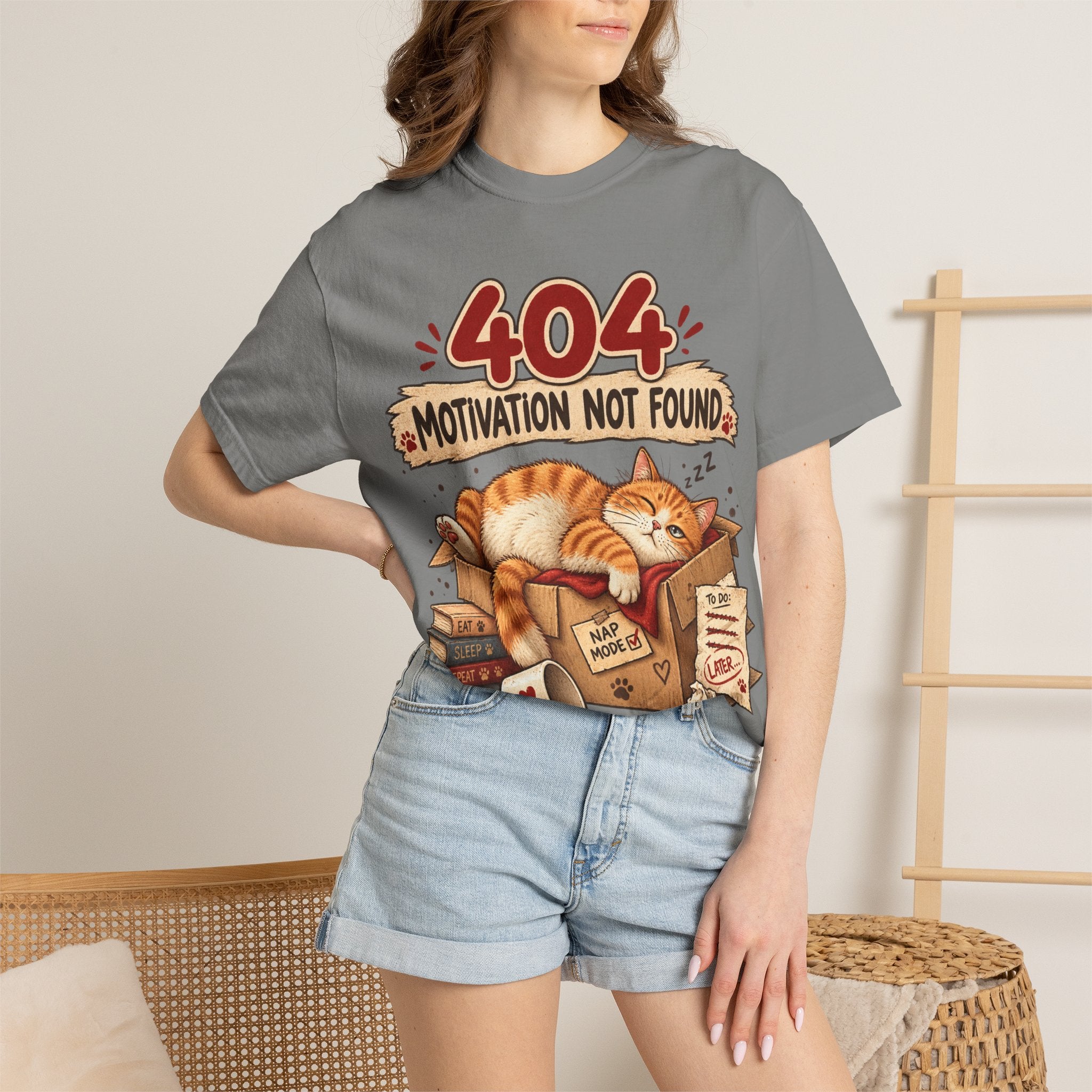 404 Motivation Not Found T-Shirt — Sleeping Cat Funny Graphic Tee