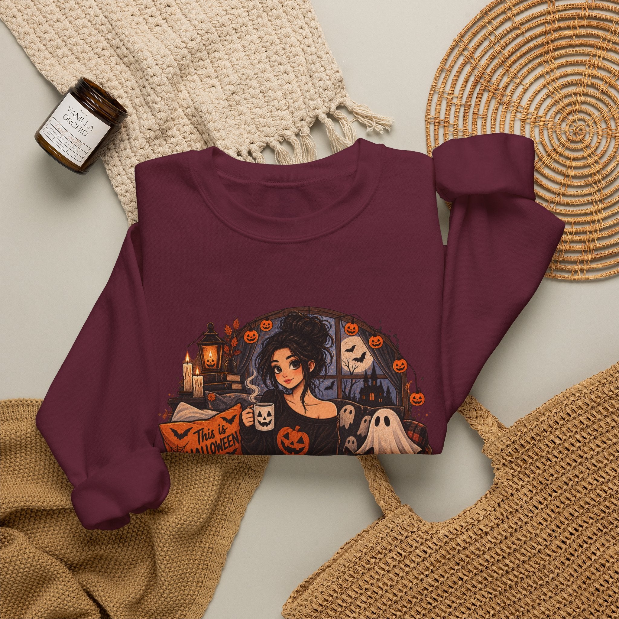 Halloween Cozy Crewneck Sweatshirt – "Waiting for October Like..." Gothic Pumpkin Design