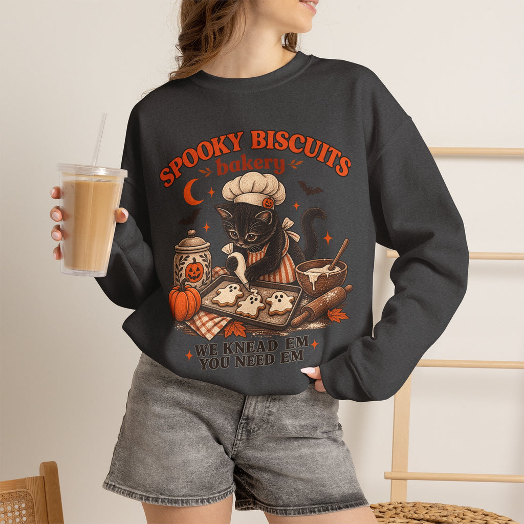 Spooky Biscuits Bakery Sweatshirt — 'We Knead Em, You Need Em' Halloween Crewneck