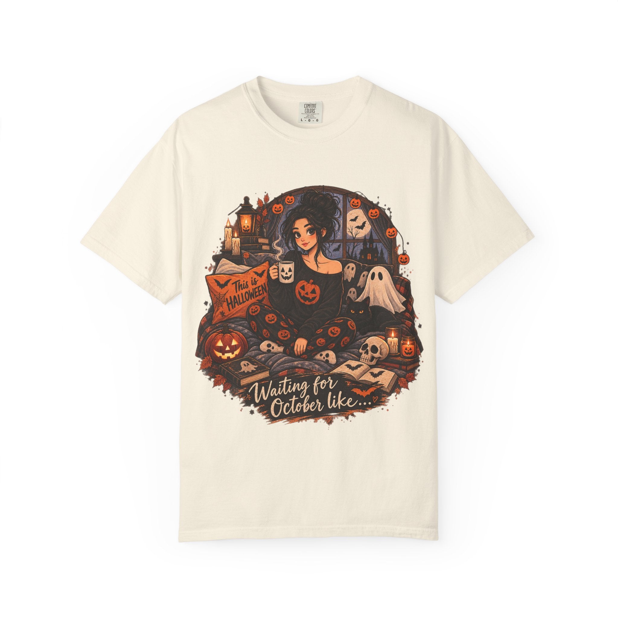 Halloween Vibes T-Shirt — "Waiting for October Like..." Spooky Scene Tee