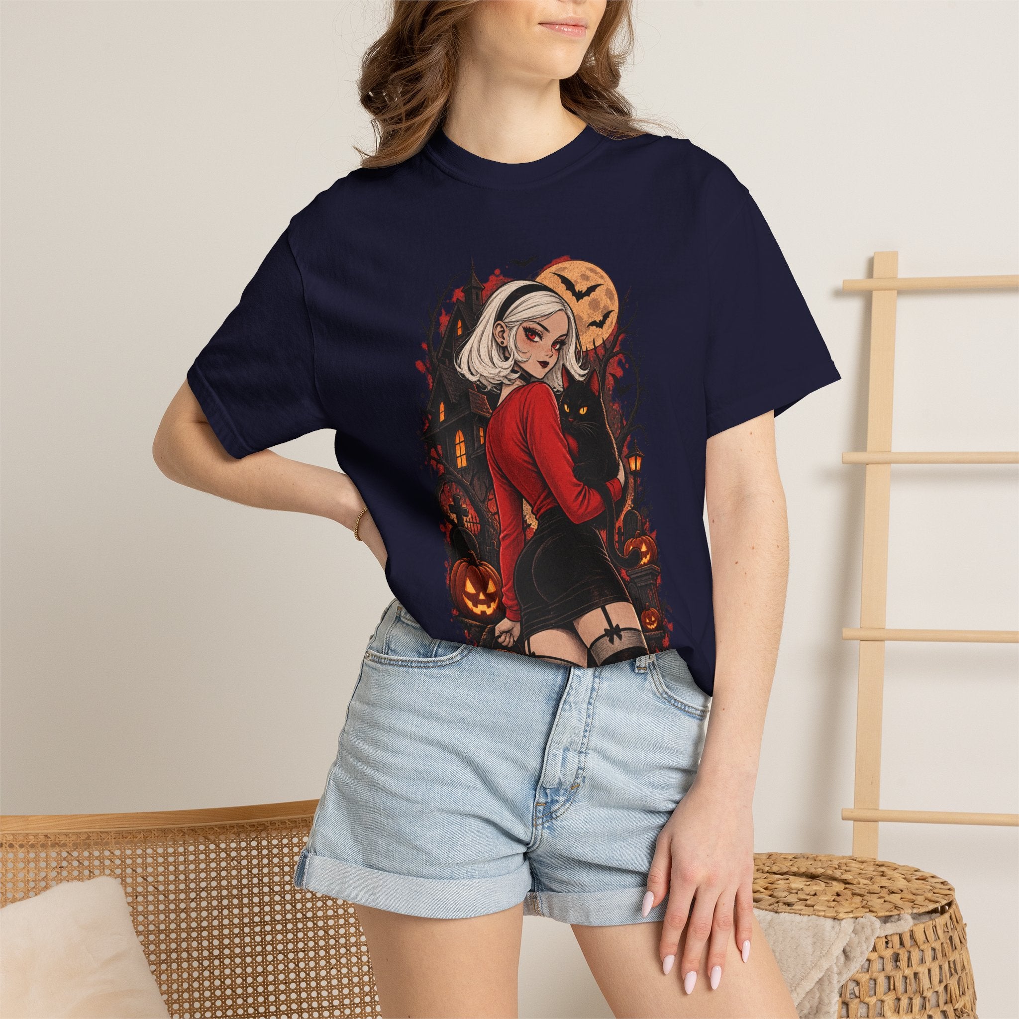 Halloween Pin-Up T-Shirt — Sexy Witch Girl with Jack-O'-Lanterns