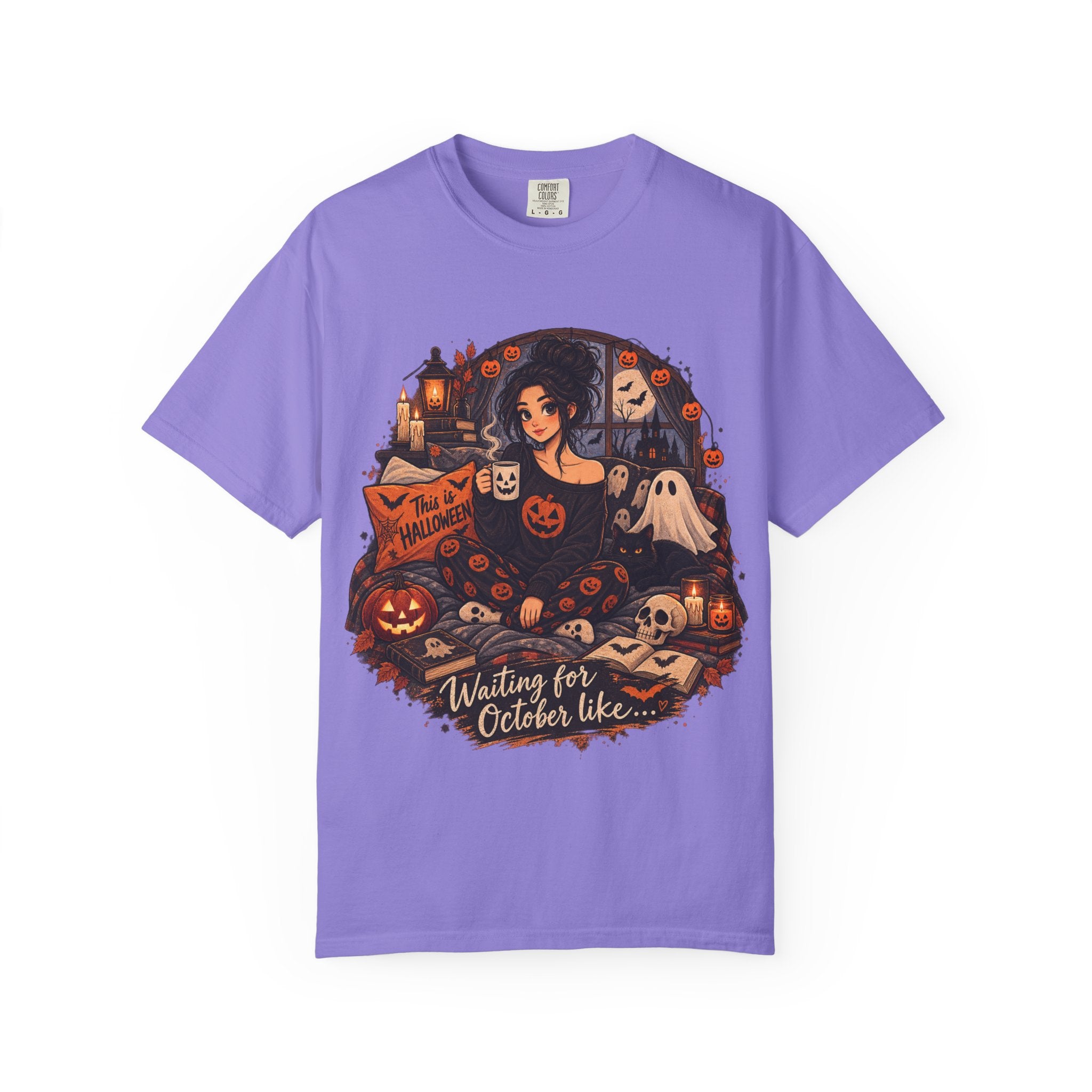 Halloween Vibes T-Shirt — "Waiting for October Like..." Spooky Scene Tee
