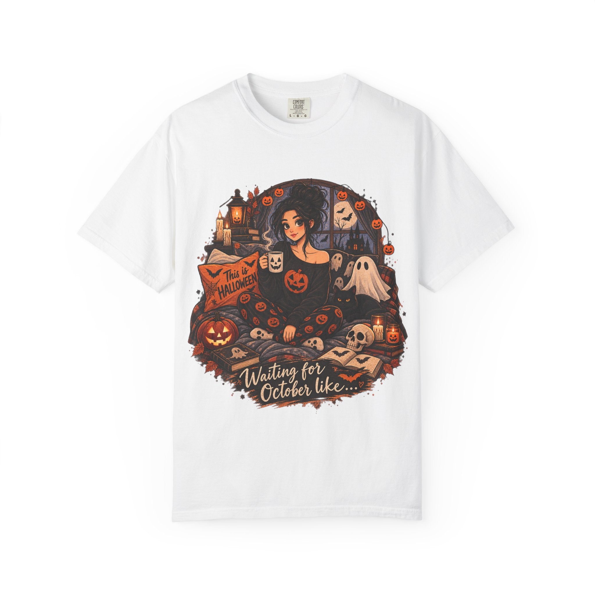 Halloween Vibes T-Shirt — "Waiting for October Like..." Spooky Scene Tee