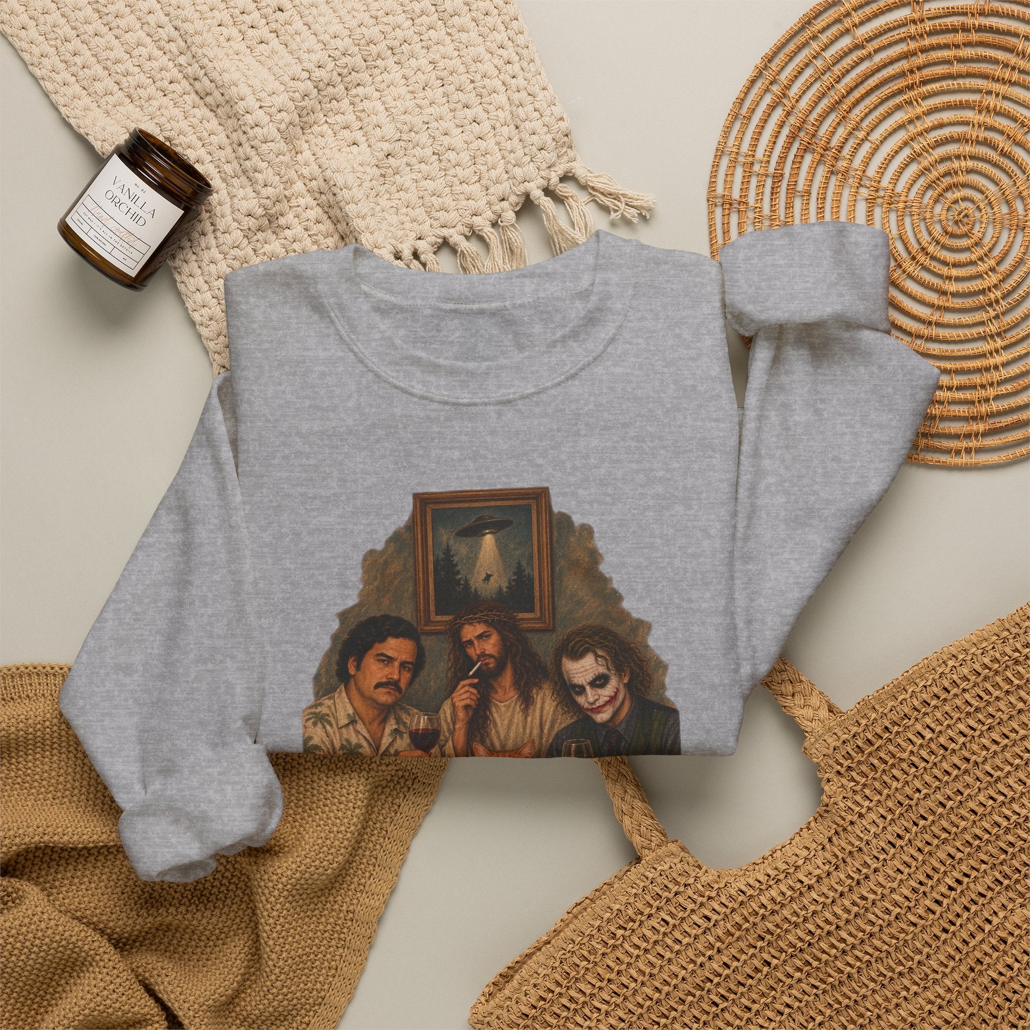 Crewneck Sweatshirt — Vintage Movie Villains Thanksgiving Dinner Graphic