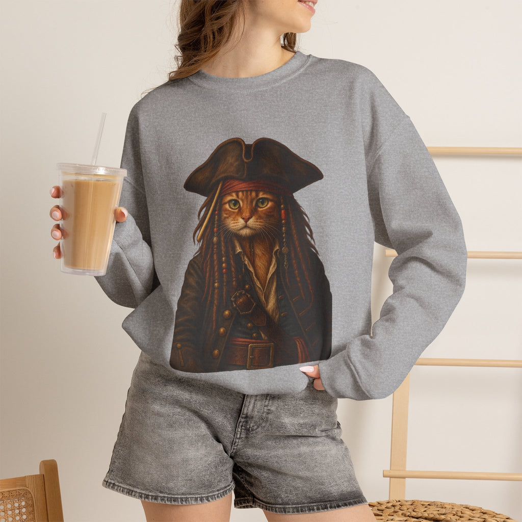 Pirate Cat Crewneck Sweatshirt — Captain Cat Portrait Pullover