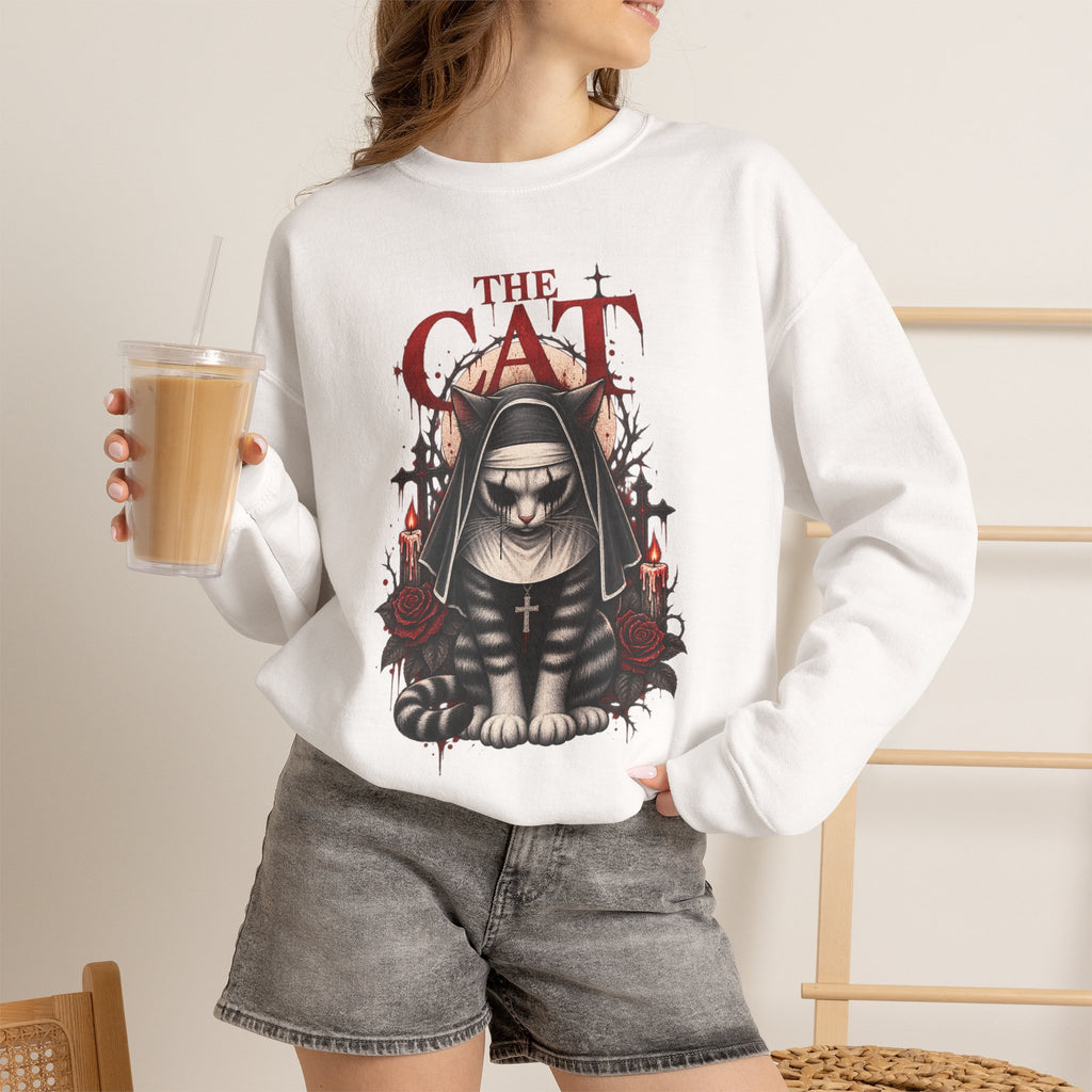 Cat Nun Graphic Sweatshirt — Gothic 'The Cat' Design