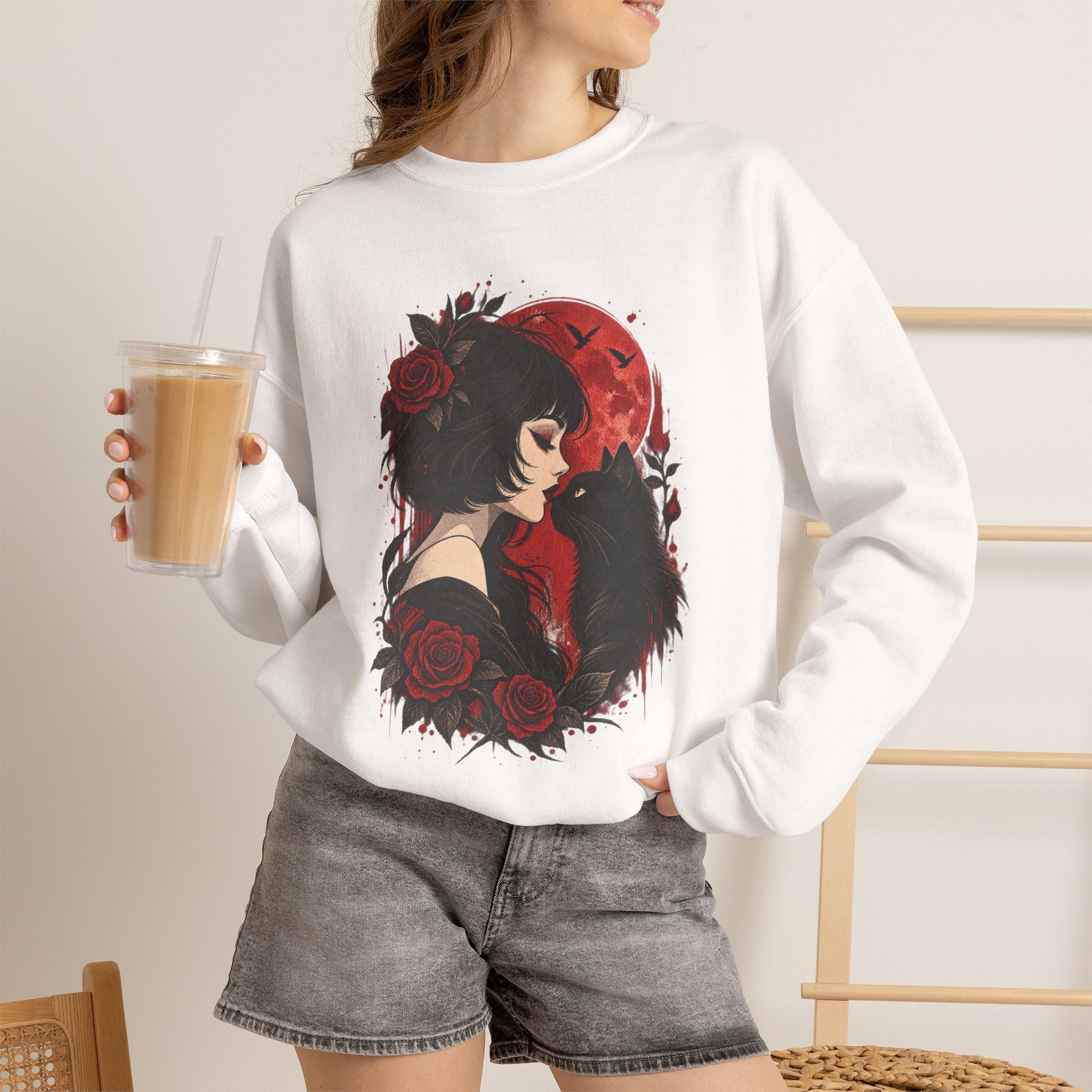 Gothic Rose Moon Crewneck Sweatshirt