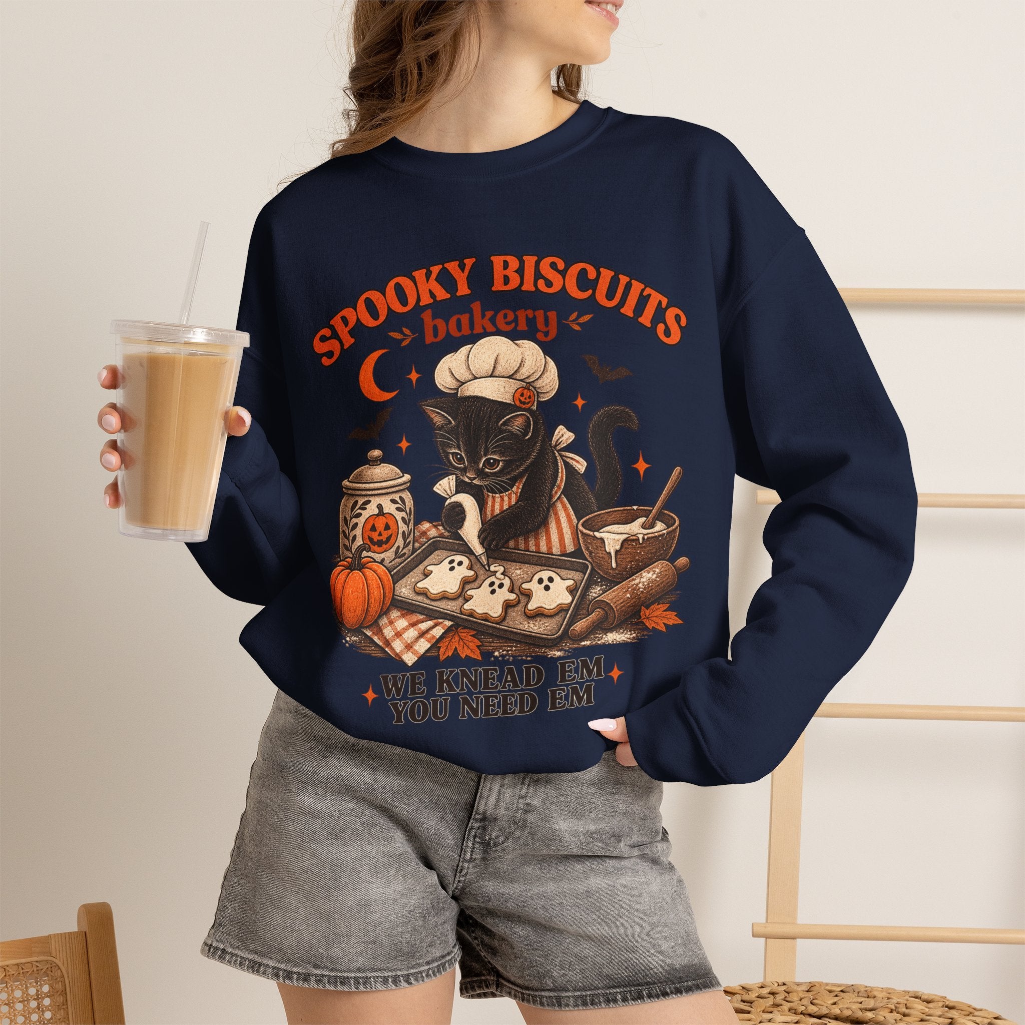 Spooky Biscuits Bakery Sweatshirt — 'We Knead Em, You Need Em' Halloween Crewneck