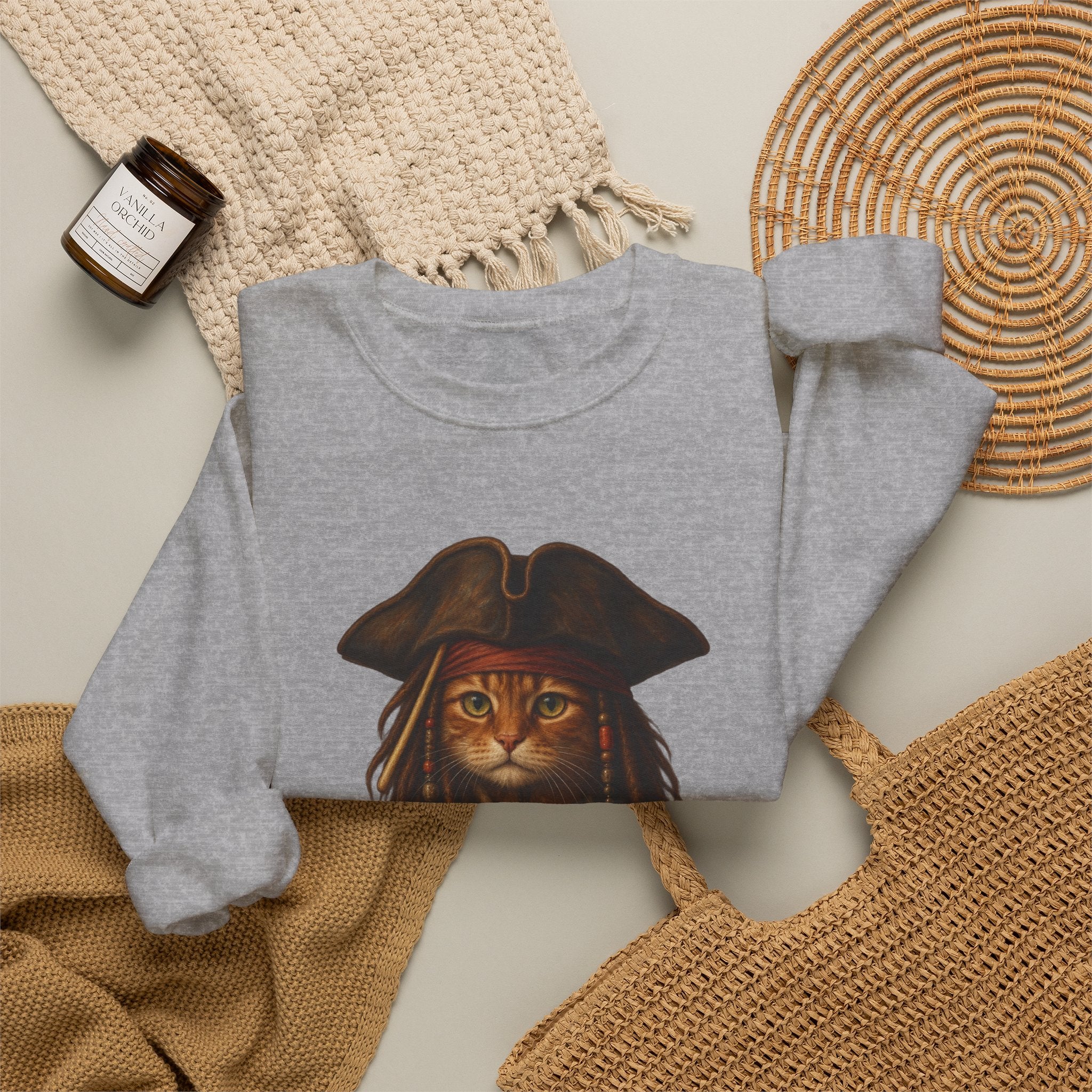 Pirate Cat Crewneck Sweatshirt — Captain Cat Portrait Pullover