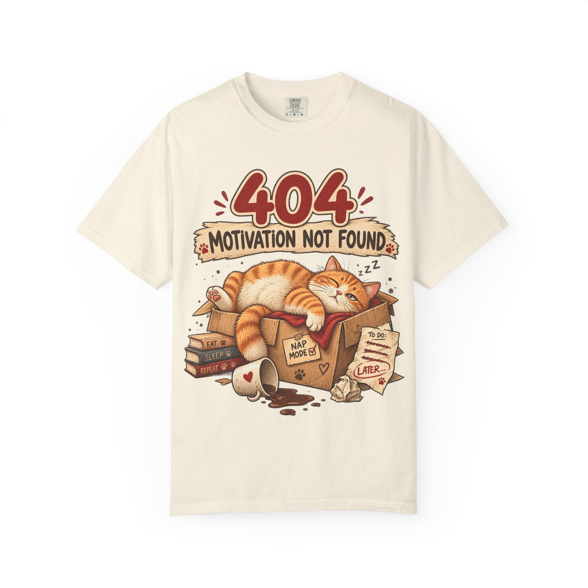 404 Motivation Not Found T-Shirt — Sleeping Cat Funny Graphic Tee