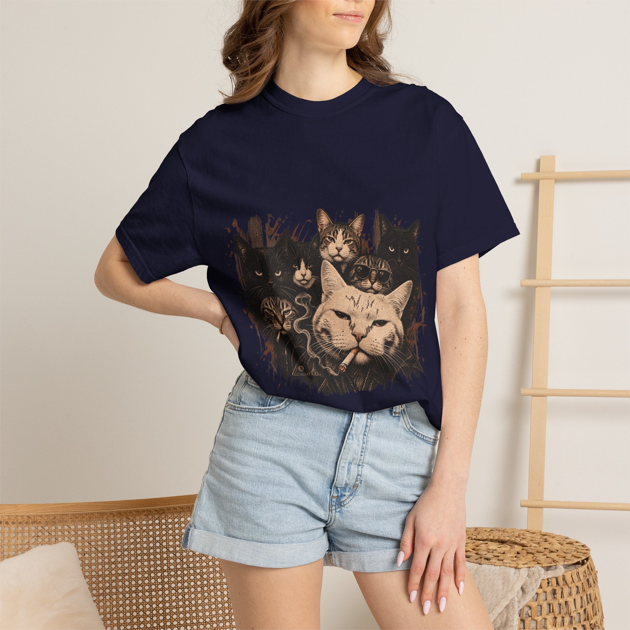 Cat Pack Garment-Dyed T-Shirt — Retro Cat Portraits Graphic Tee