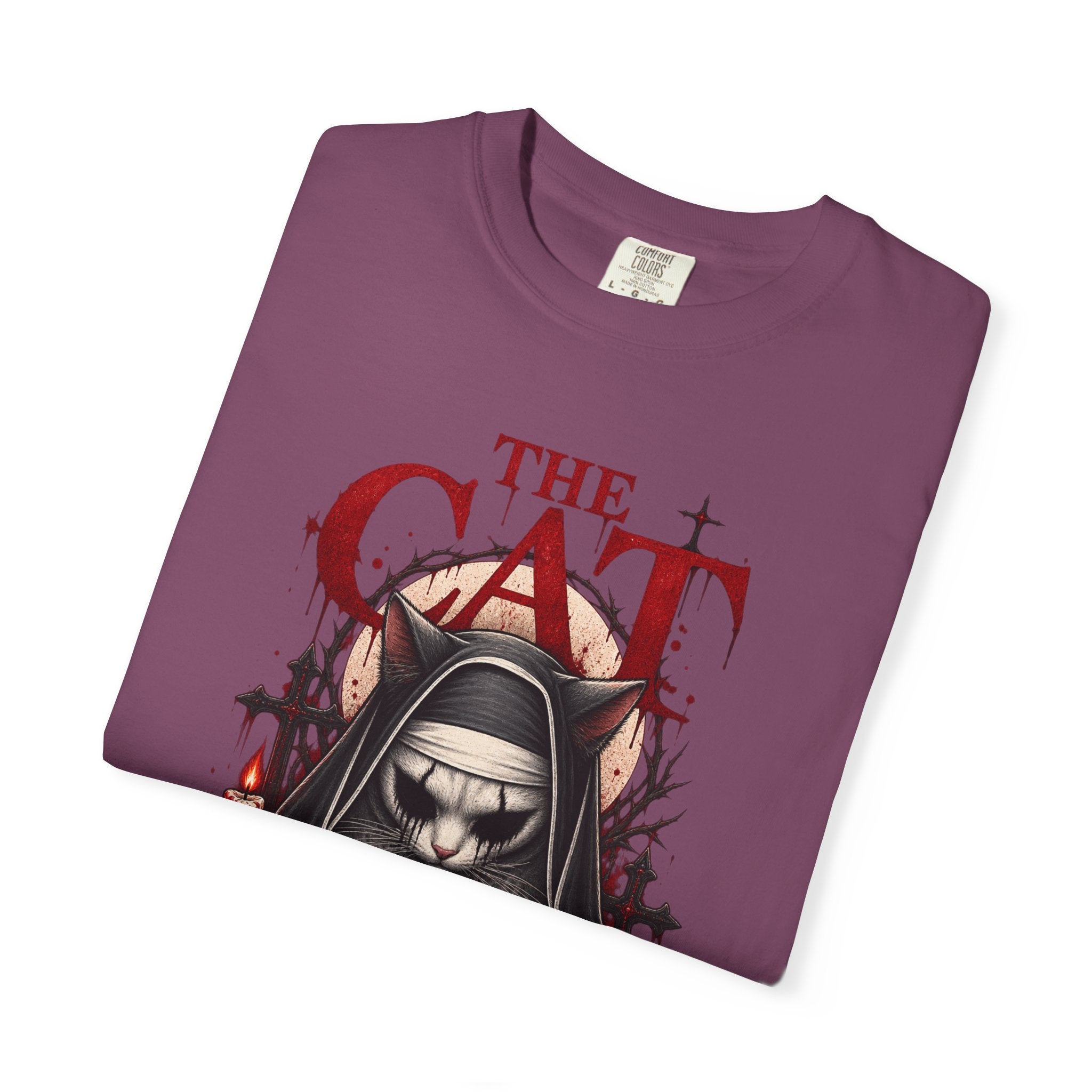 Gothic 'The Cat' T-Shirt — Nun Cat with Roses & Crosses