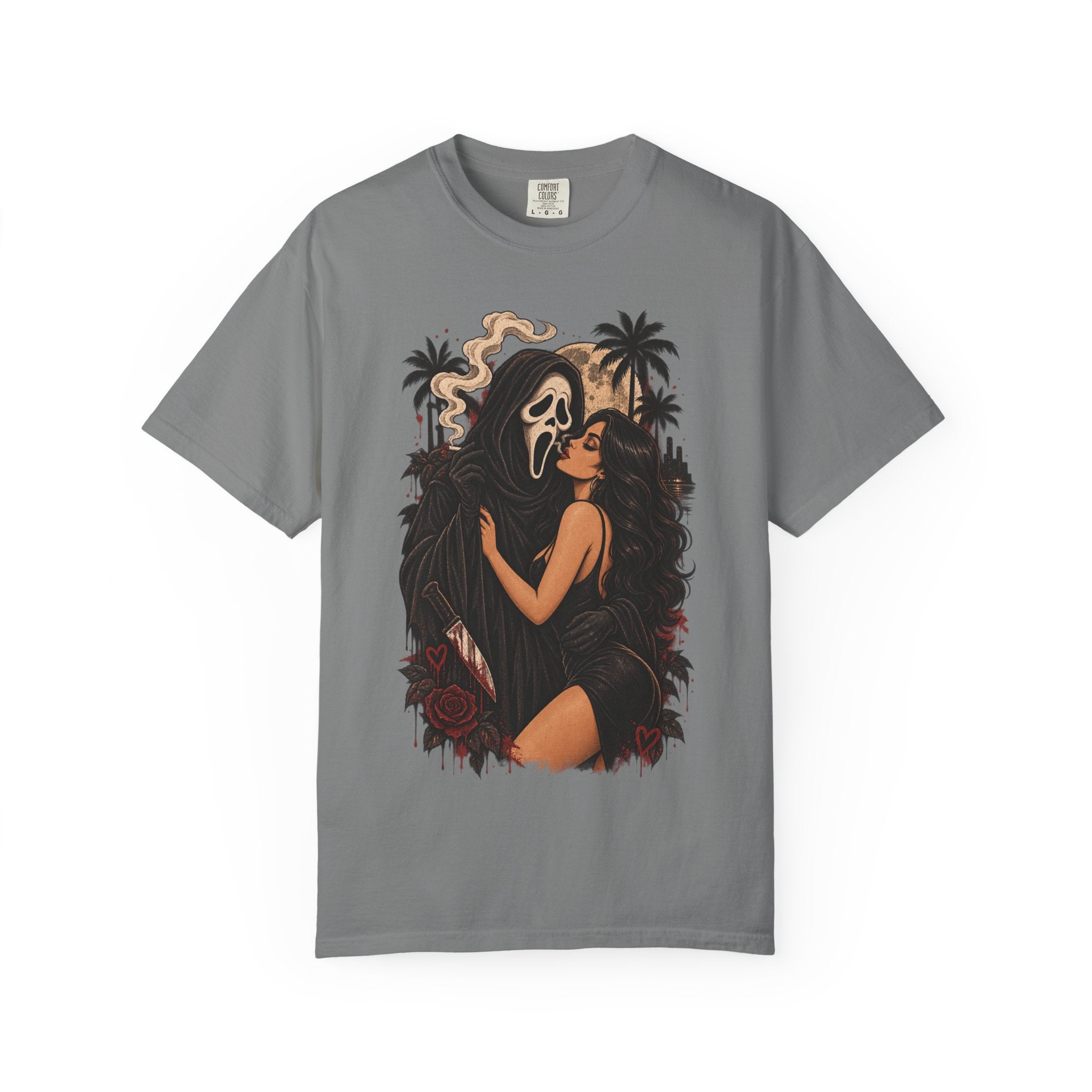 Scream Mask Embrace T-Shirt — Retro Horror Girl Graphic Tee
