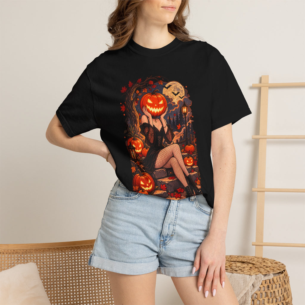 Halloween Pinup Pumpkin Girl T-Shirt – Jack-O’-Lantern Vintage Gothic Tee