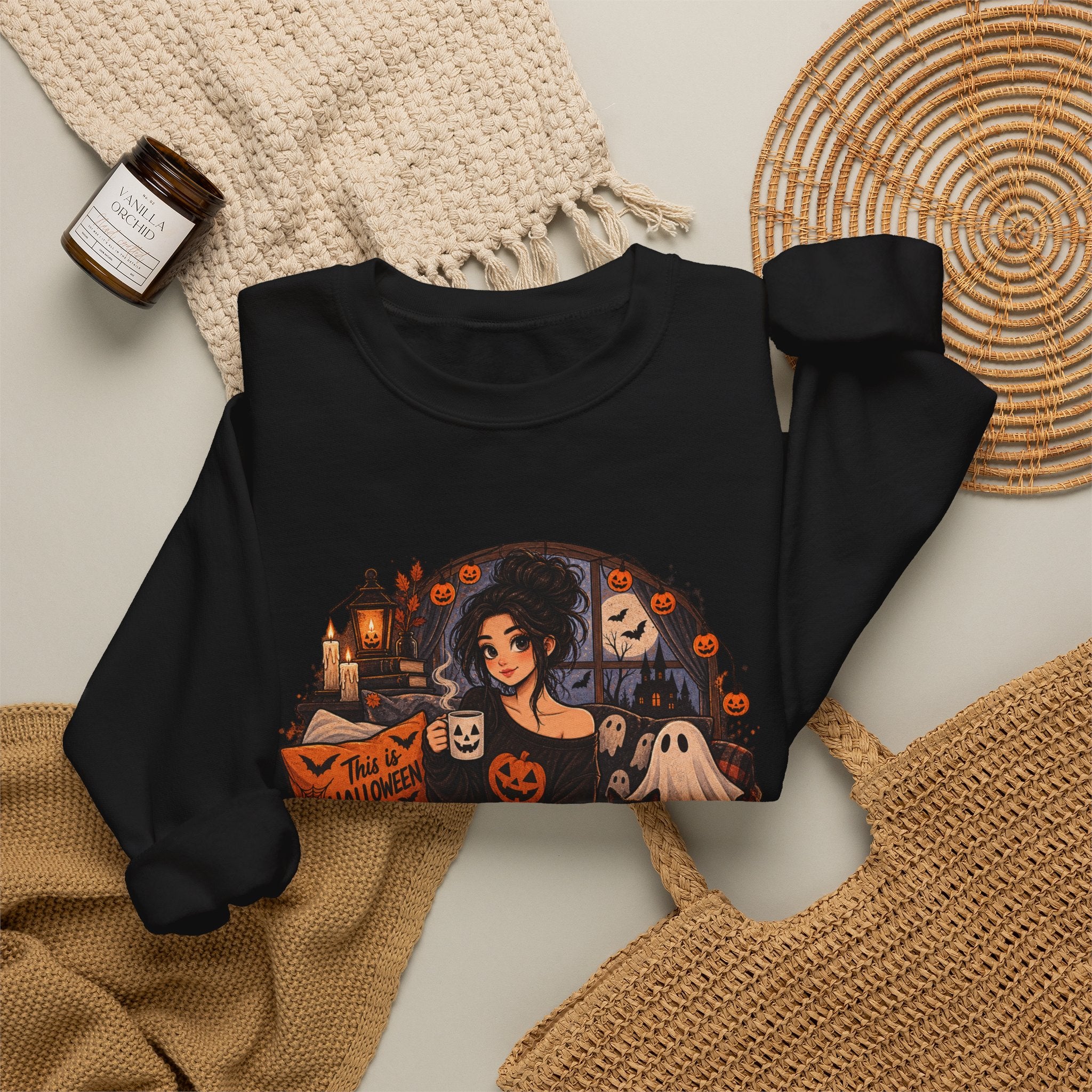 Halloween Cozy Crewneck Sweatshirt – "Waiting for October Like..." Gothic Pumpkin Design