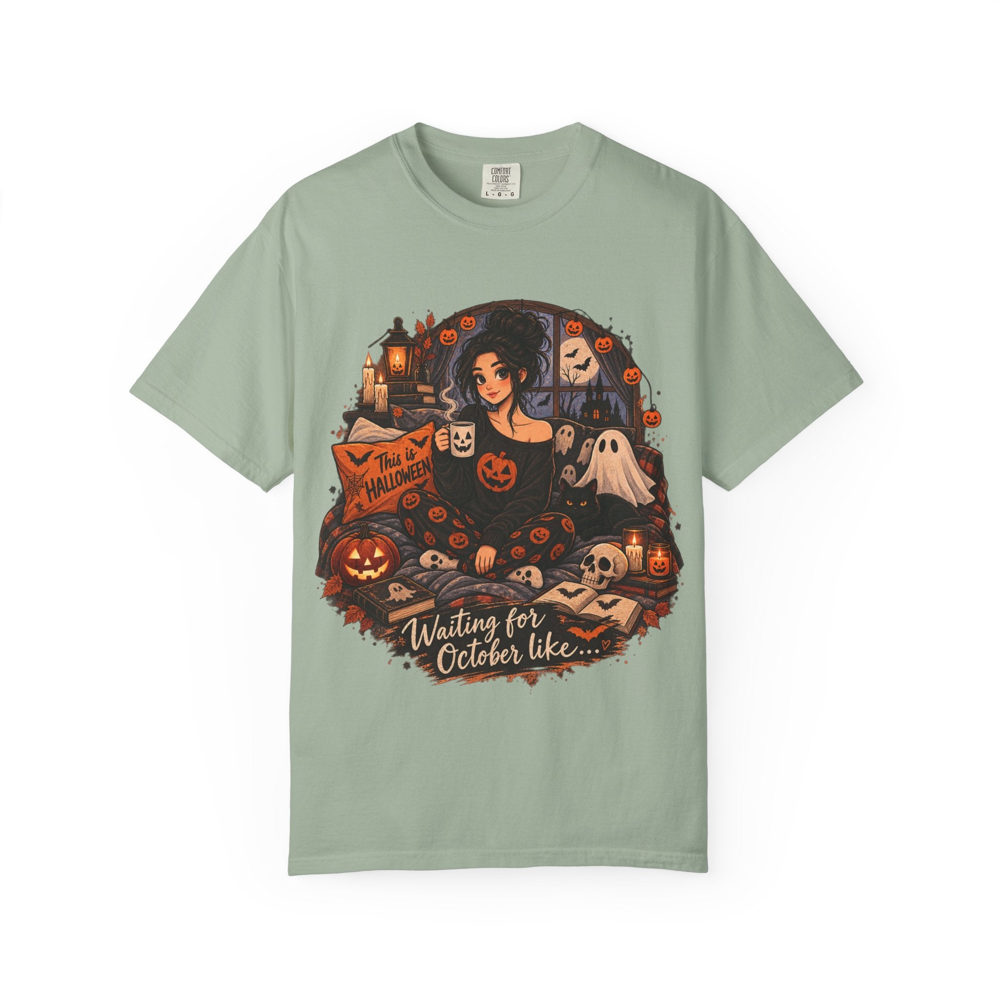 Halloween Vibes T-Shirt — "Waiting for October Like..." Spooky Scene Tee