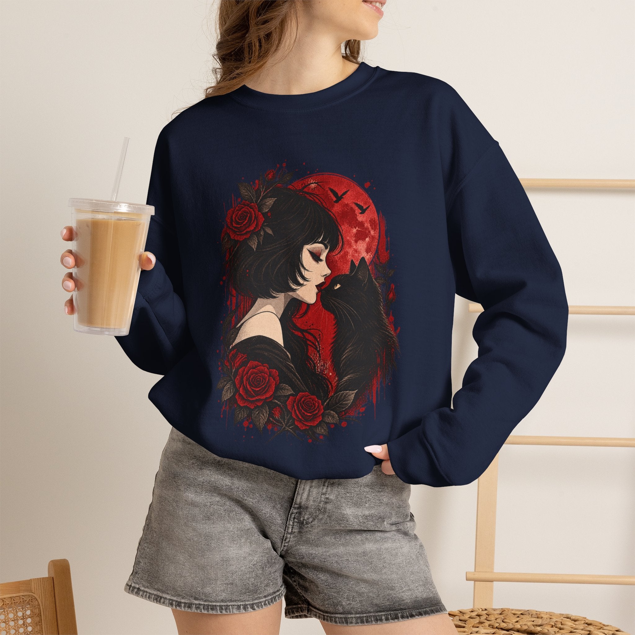 Gothic Rose Moon Crewneck Sweatshirt