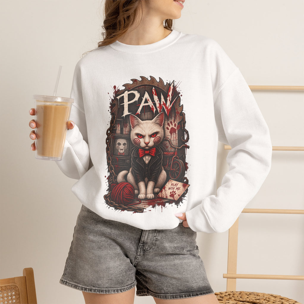 Horror Cat Crewneck Sweatshirt — "Paw" Gothic Killer Cat Graphic