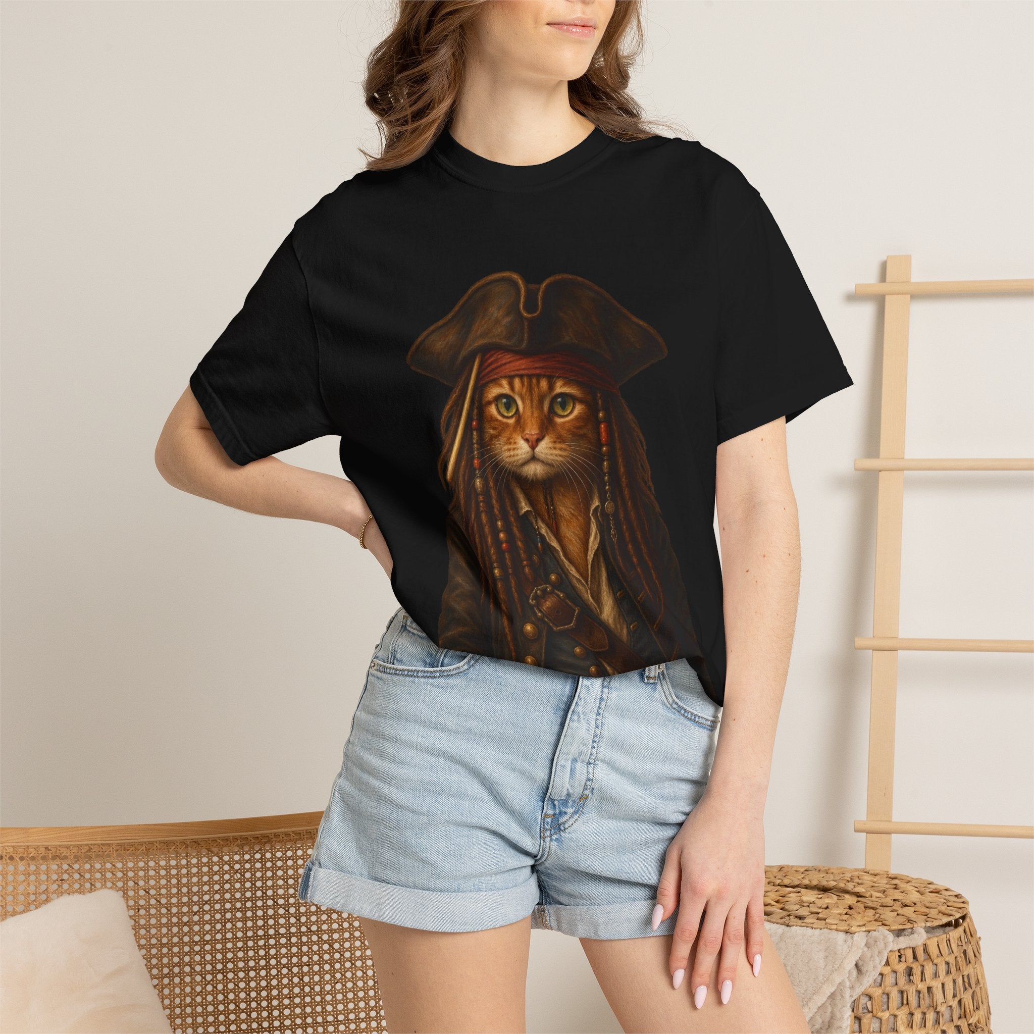 Pirate Cat Portrait T-Shirt — Captain Cat Costume Graphic Tee