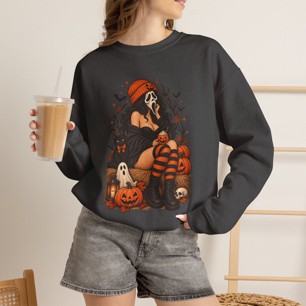 Halloween Crewneck Sweatshirt — Cozy Gothic Pumpkin & Skull Design