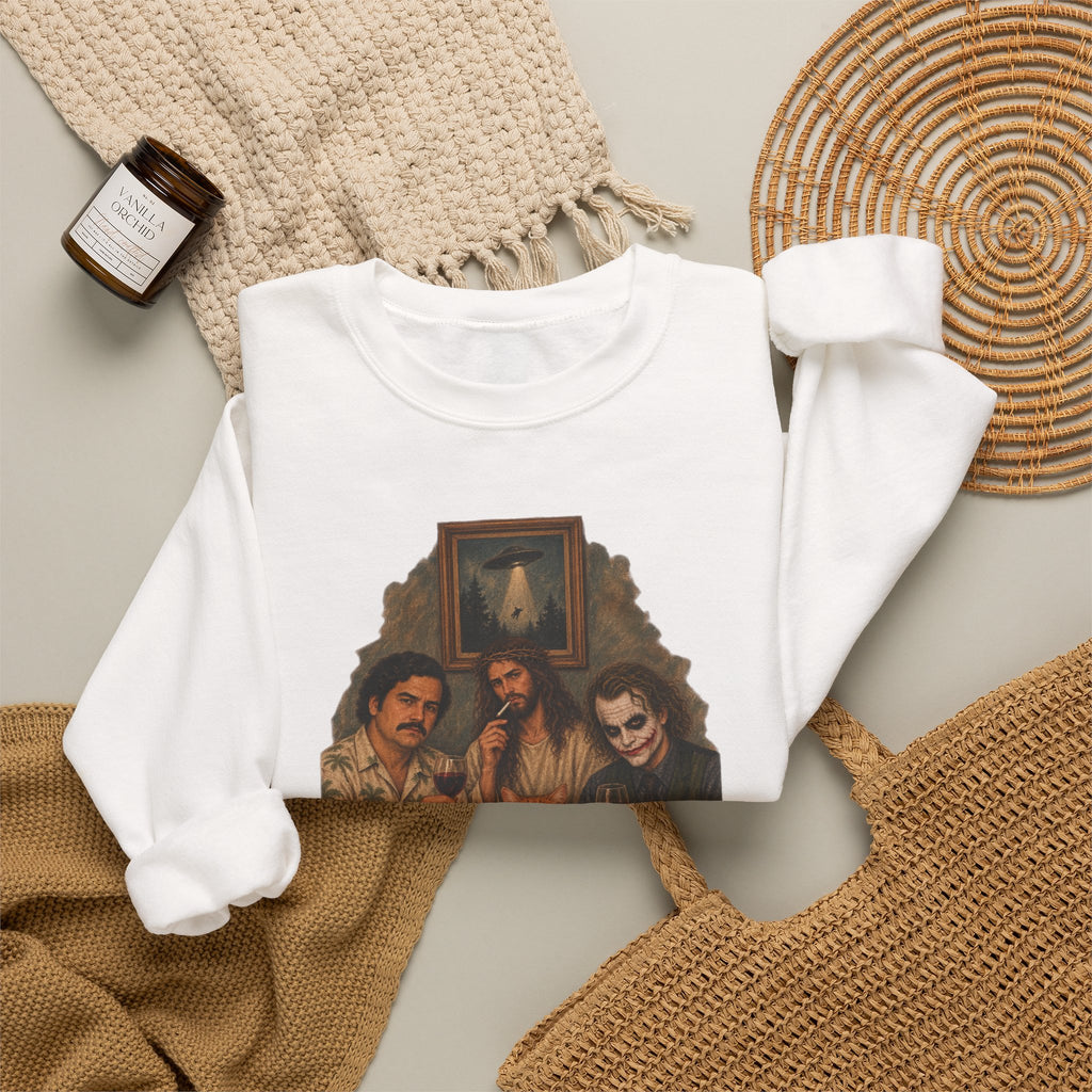 Crewneck Sweatshirt — Vintage Movie Villains Thanksgiving Dinner Graphic