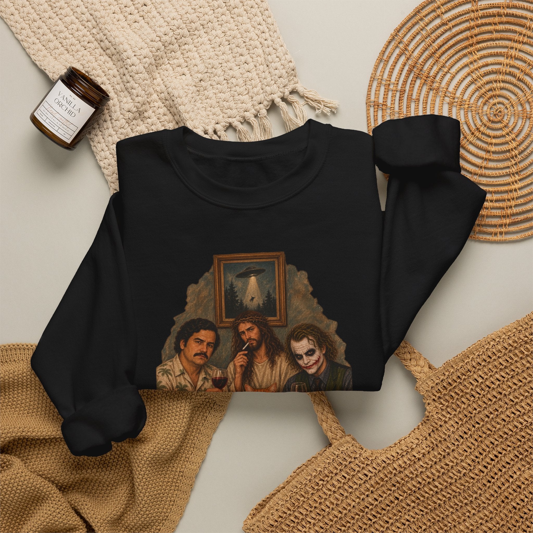Crewneck Sweatshirt — Vintage Movie Villains Thanksgiving Dinner Graphic
