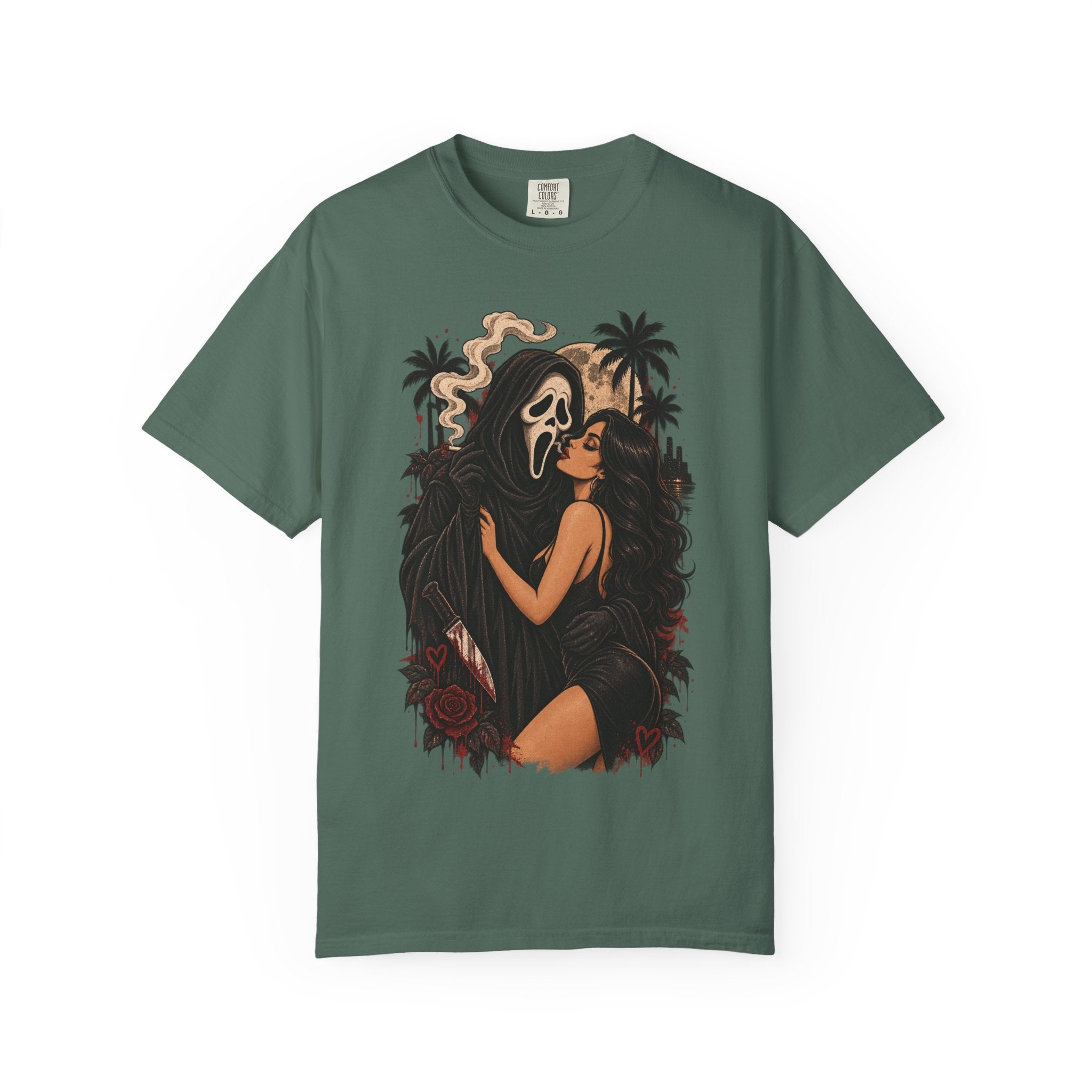 Scream Mask Embrace T-Shirt — Retro Horror Girl Graphic Tee