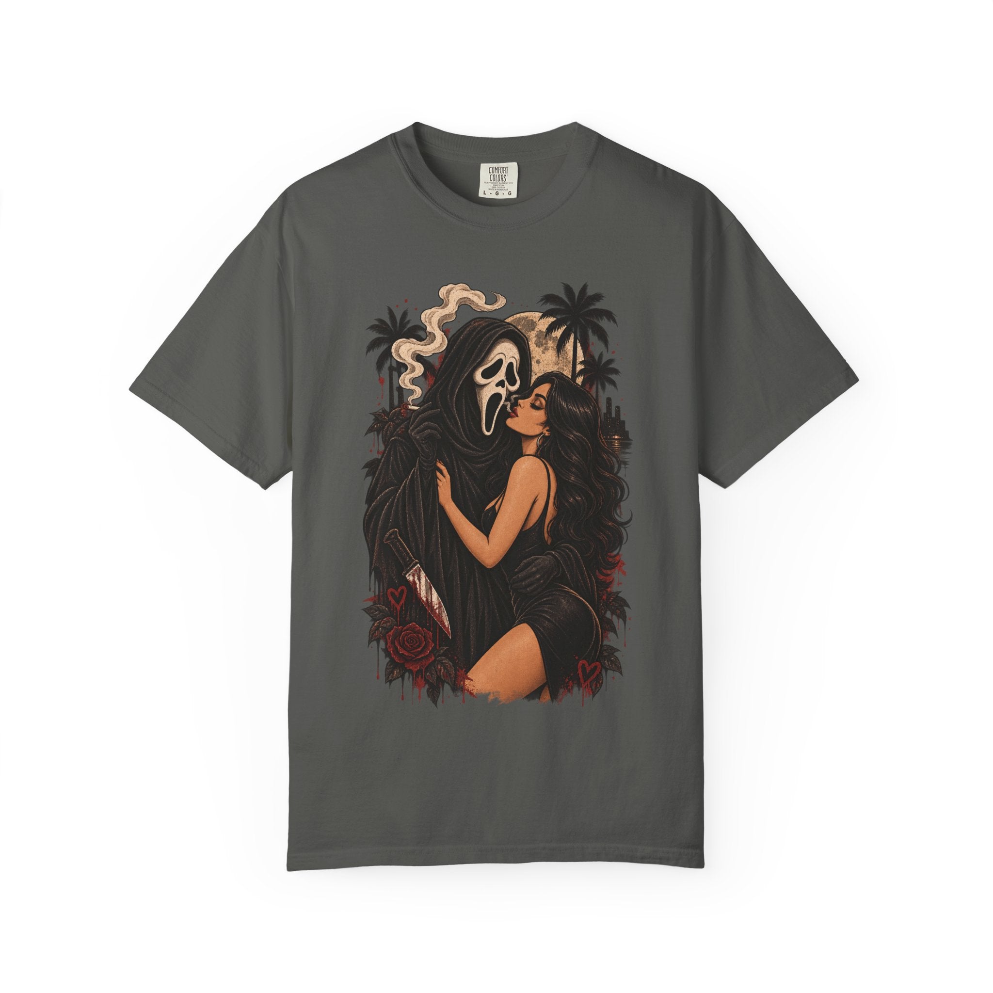 Scream Mask Embrace T-Shirt — Retro Horror Girl Graphic Tee