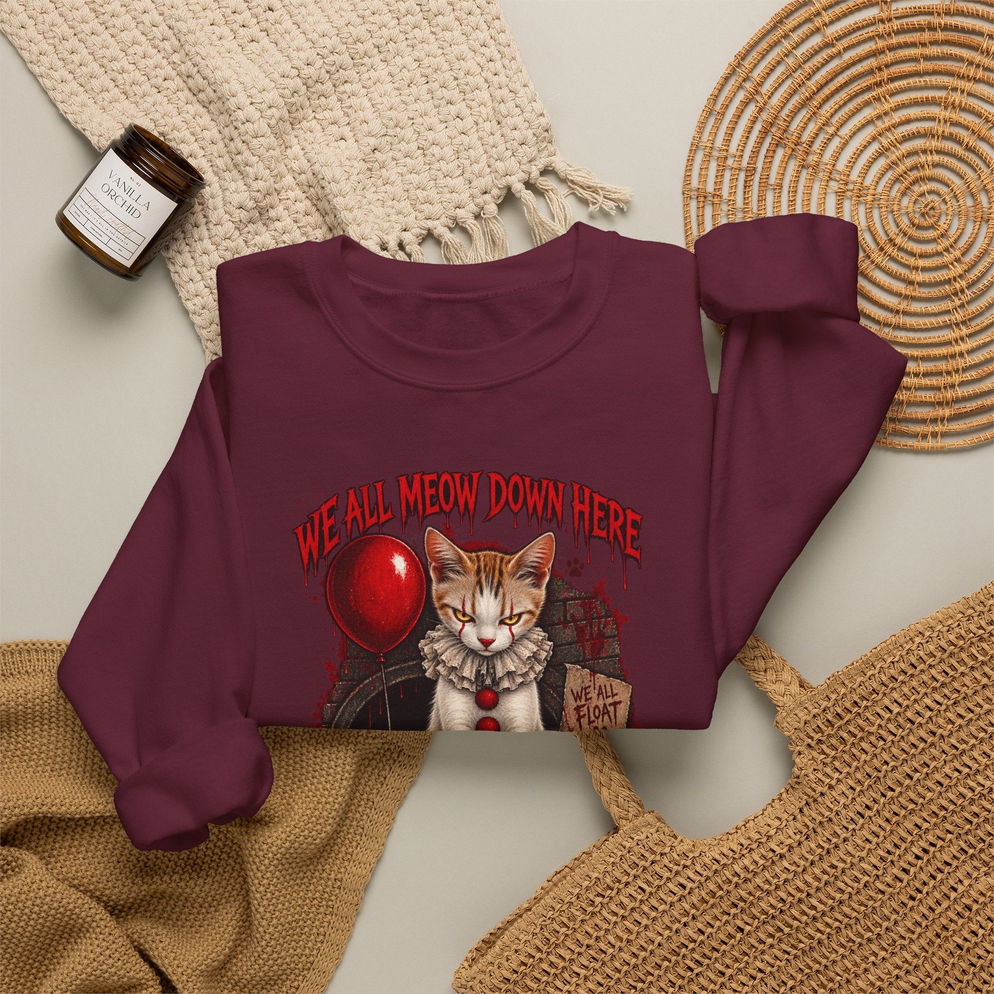 Horror Cat Crewneck Sweatshirt — "Kitten" Creepy Balloon Graphic