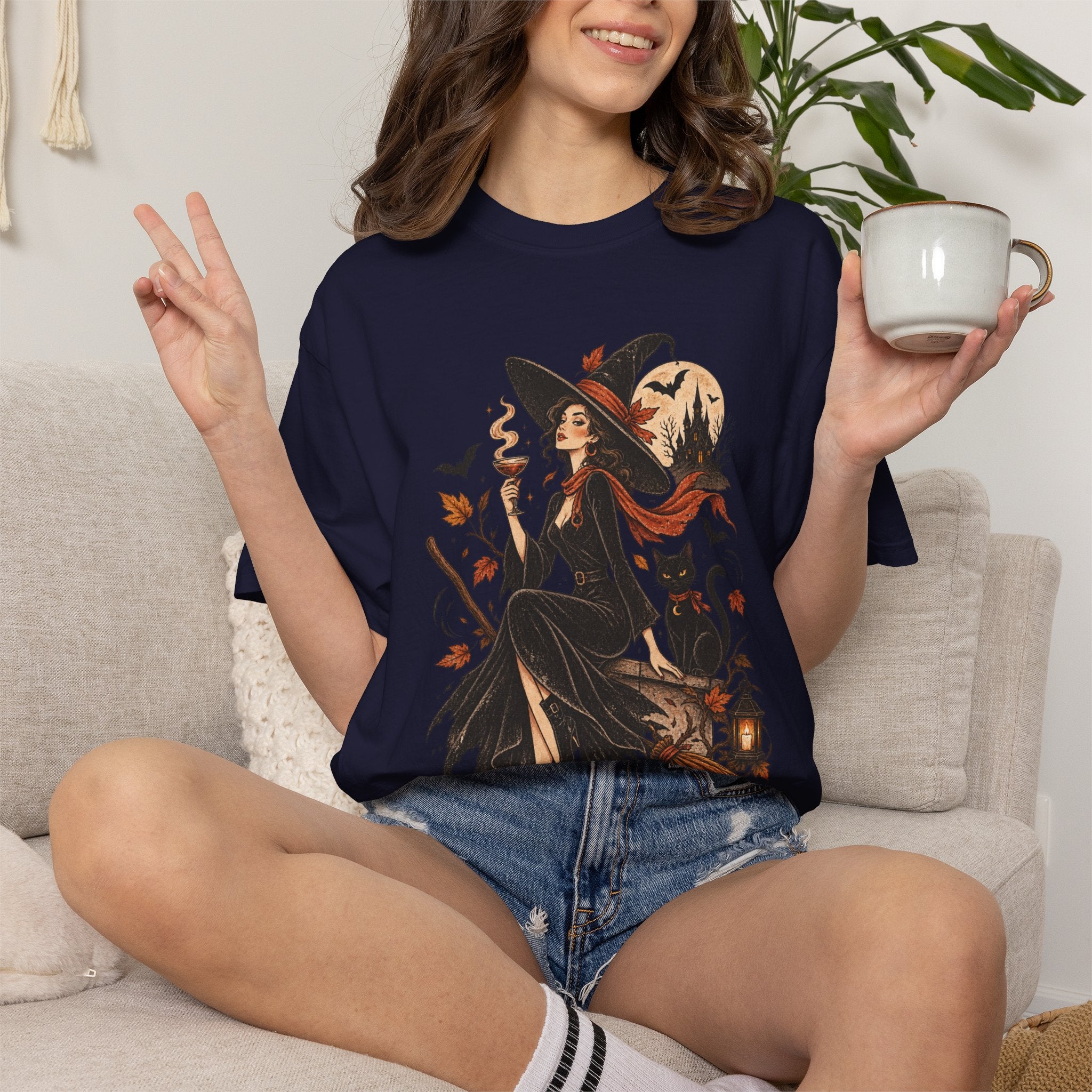 Witchy Broomstick Tee — Halloween Witch Illustration T-Shirt