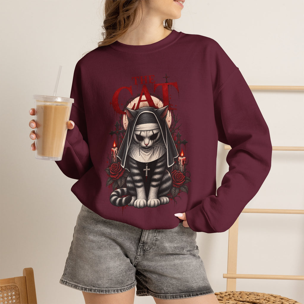 Cat Nun Graphic Sweatshirt — Gothic 'The Cat' Design