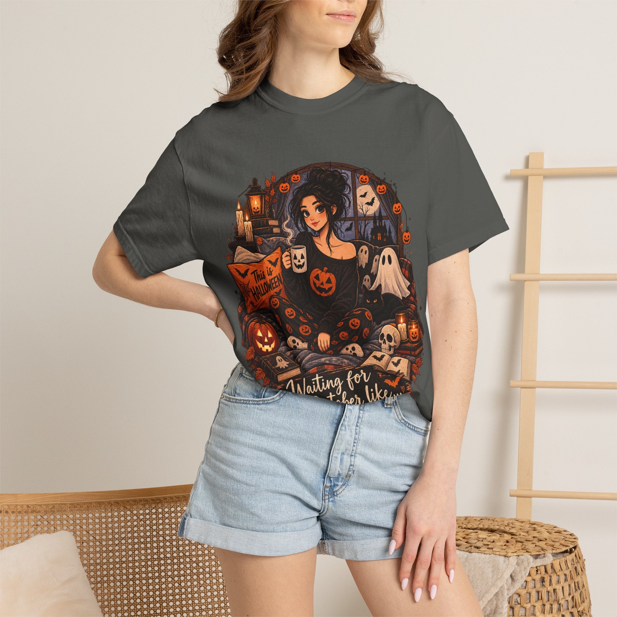 Halloween Vibes T-Shirt — "Waiting for October Like..." Spooky Scene Tee