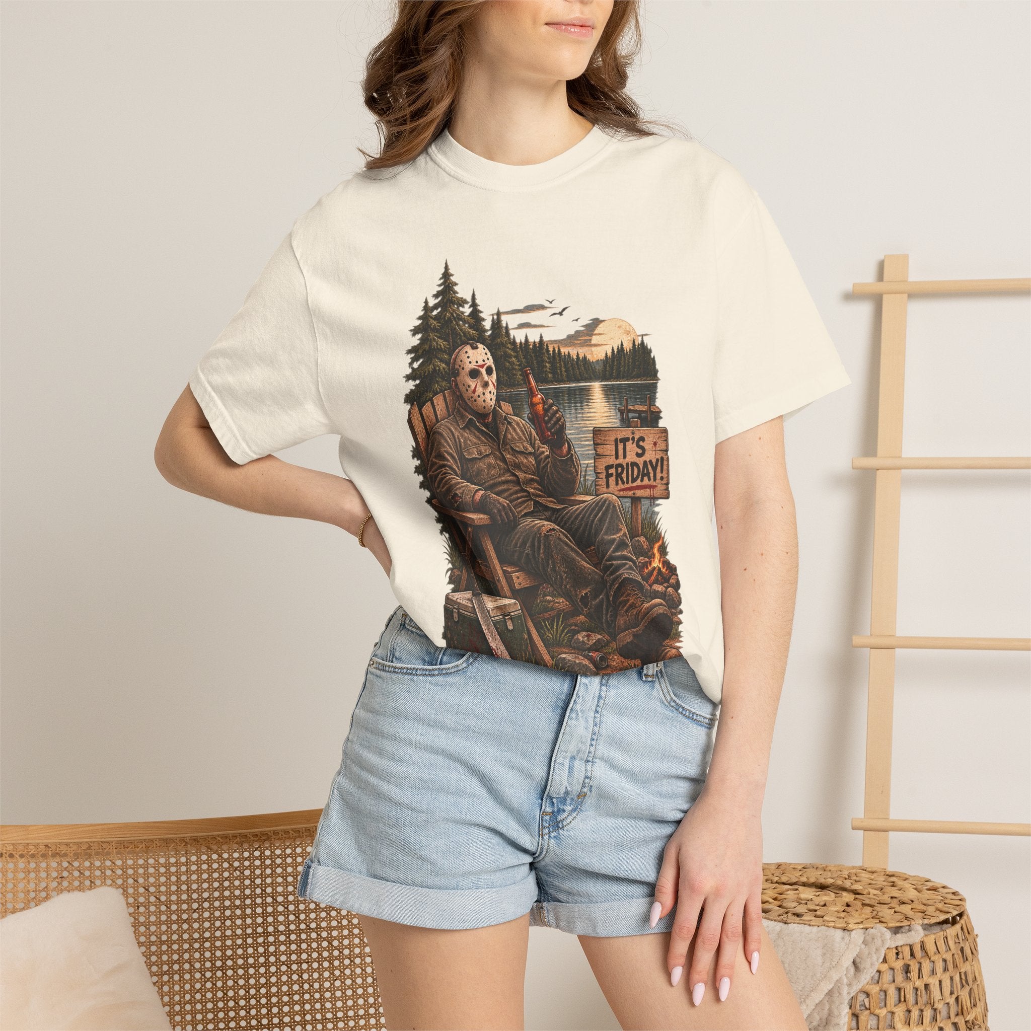 Jason Voorhees Lake Camp T-Shirt — 'It's Friday' Horror Cabin Tee