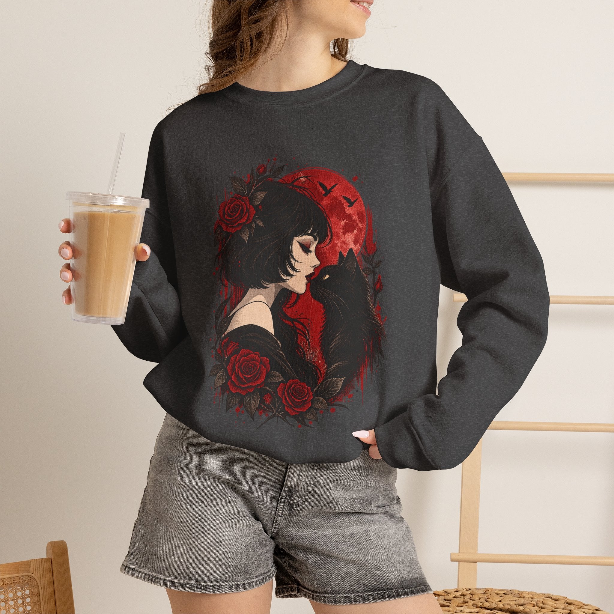 Gothic Rose Moon Crewneck Sweatshirt