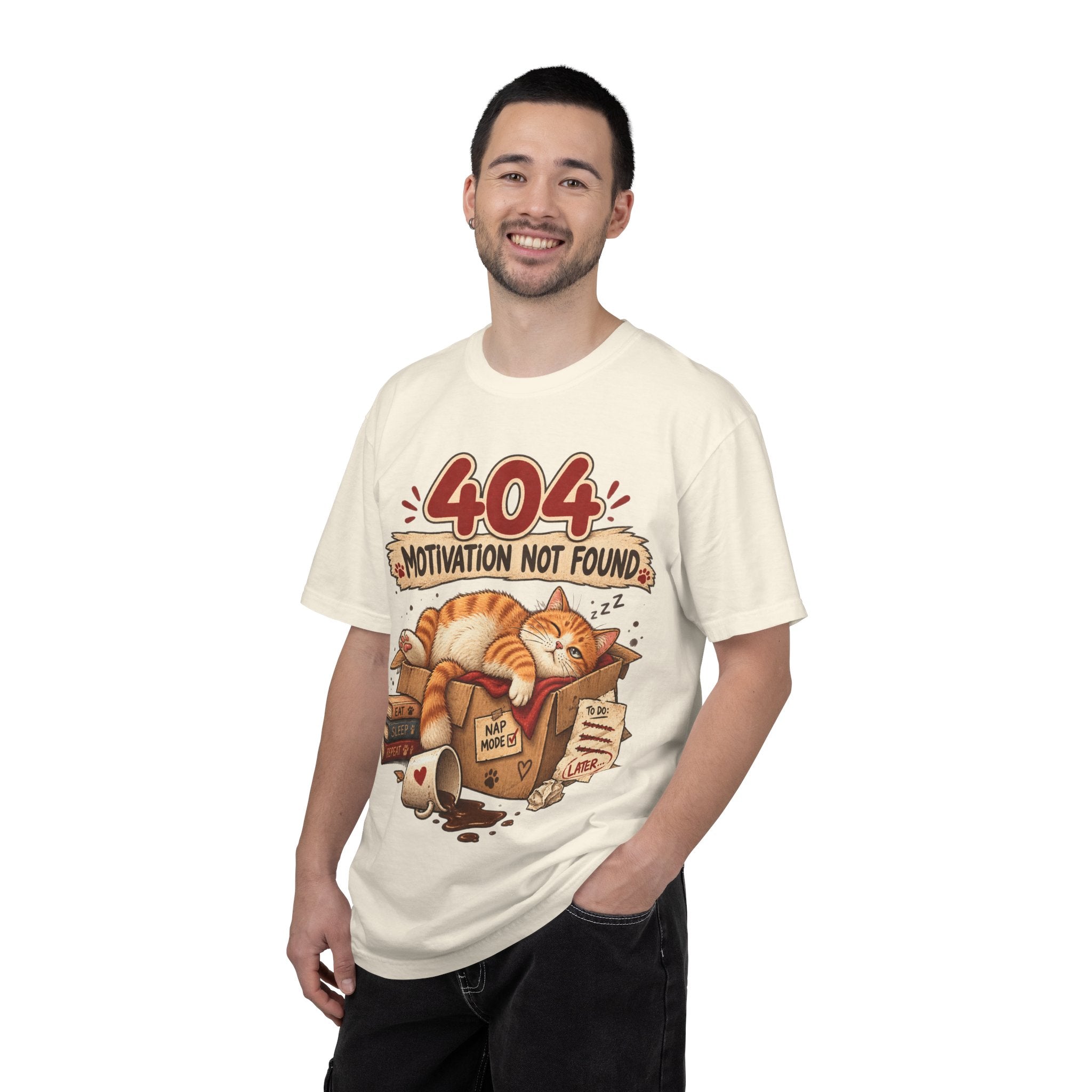 404 Motivation Not Found T-Shirt — Sleeping Cat Funny Graphic Tee
