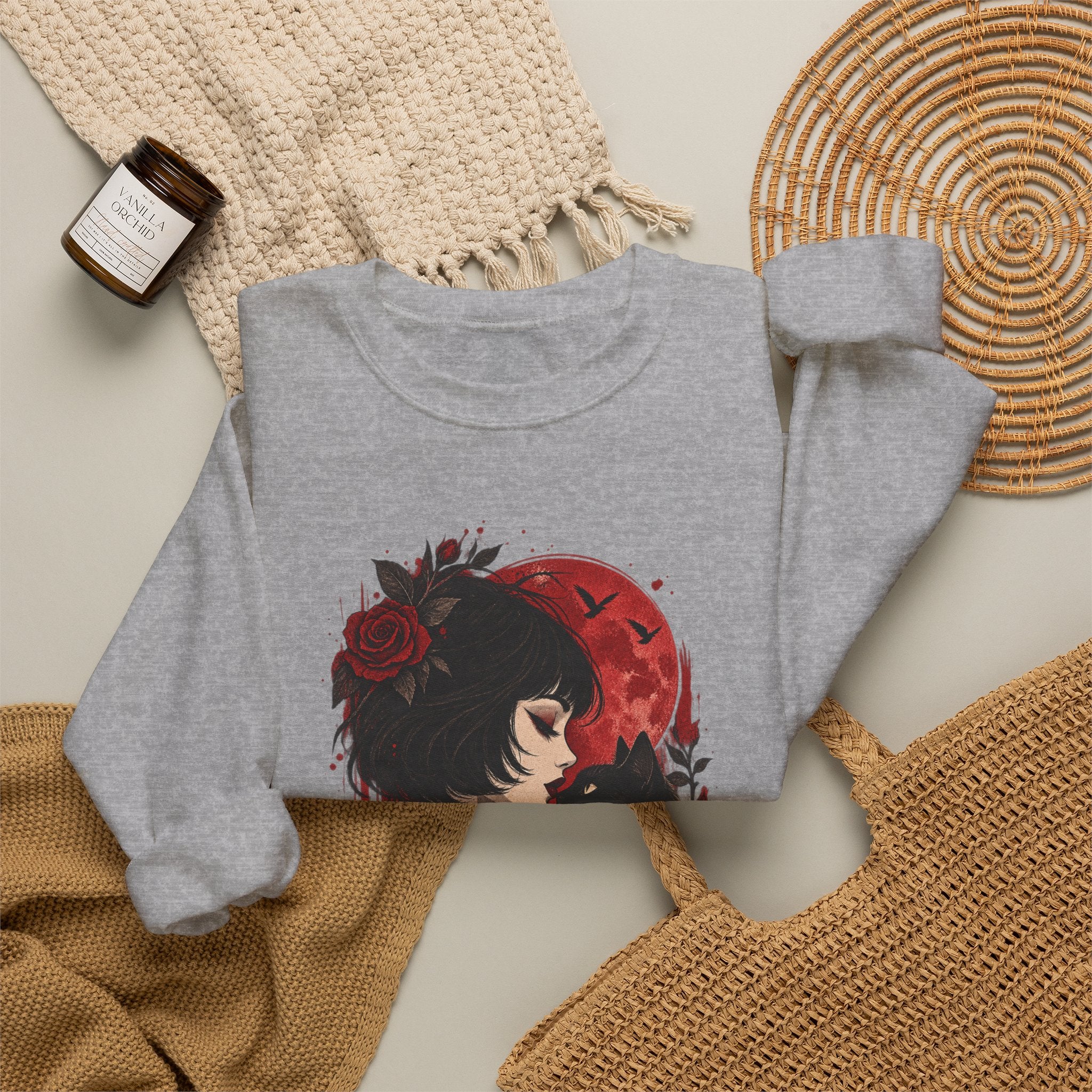 Gothic Rose Moon Crewneck Sweatshirt