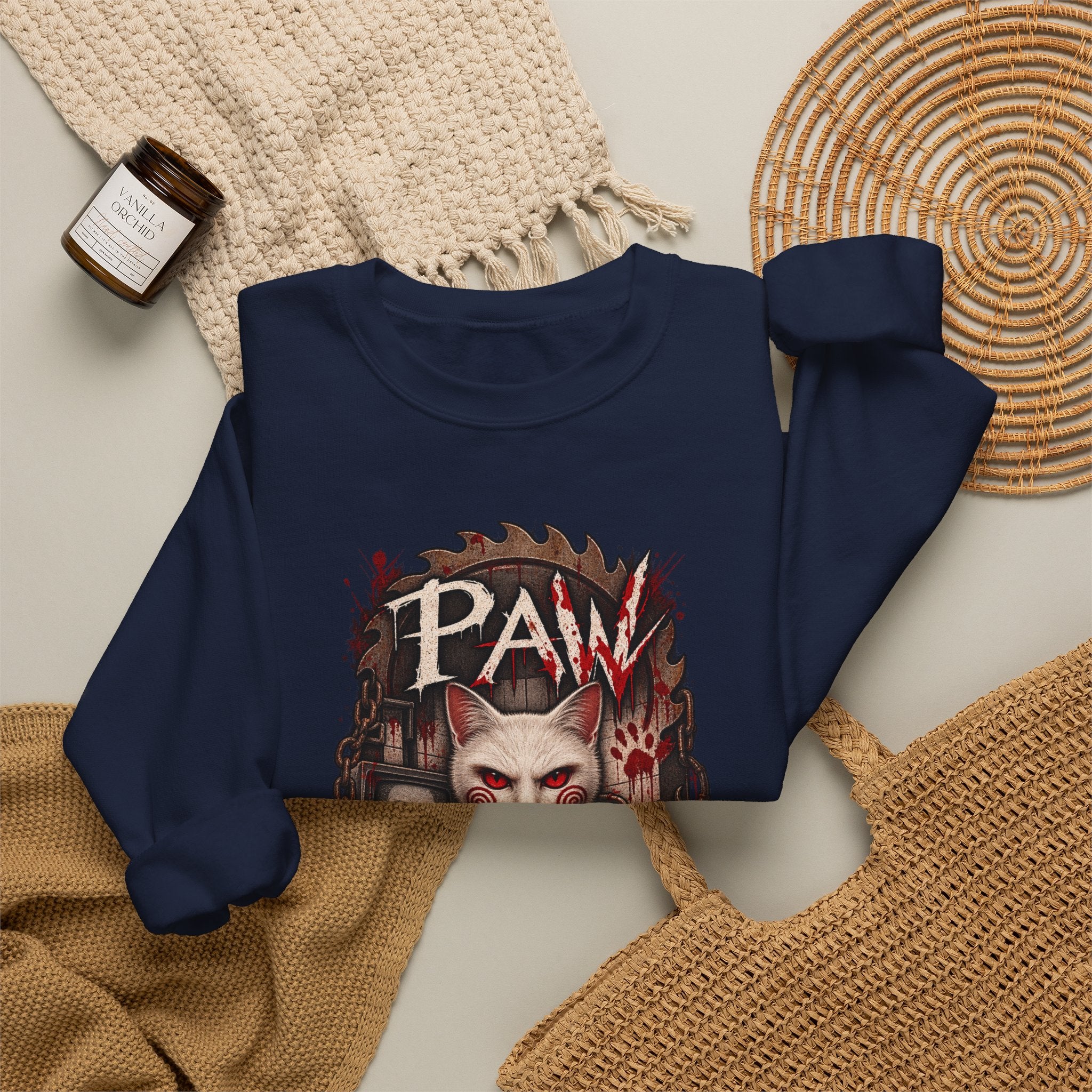 Horror Cat Crewneck Sweatshirt — "Paw" Gothic Killer Cat Graphic