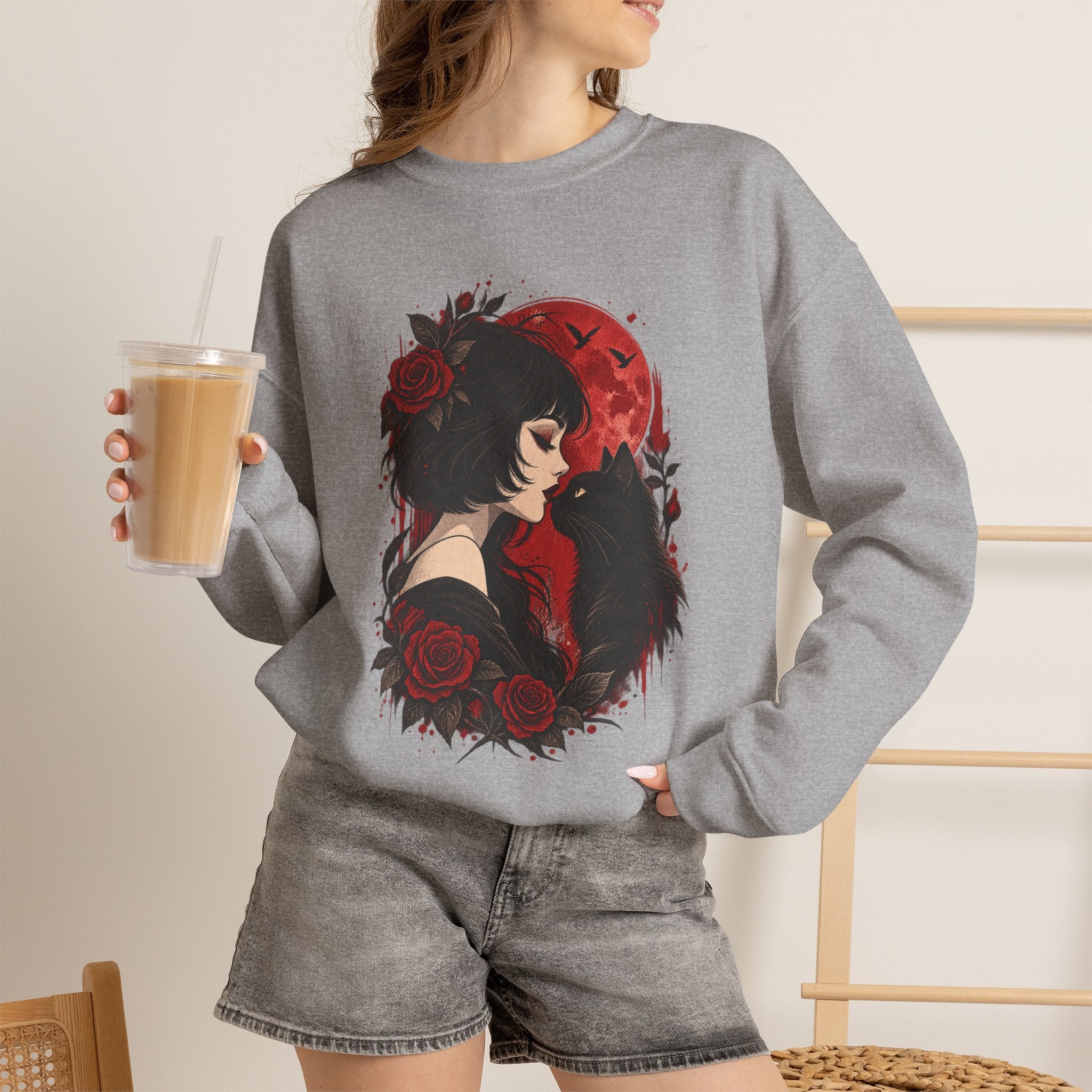 Gothic Rose Moon Crewneck Sweatshirt