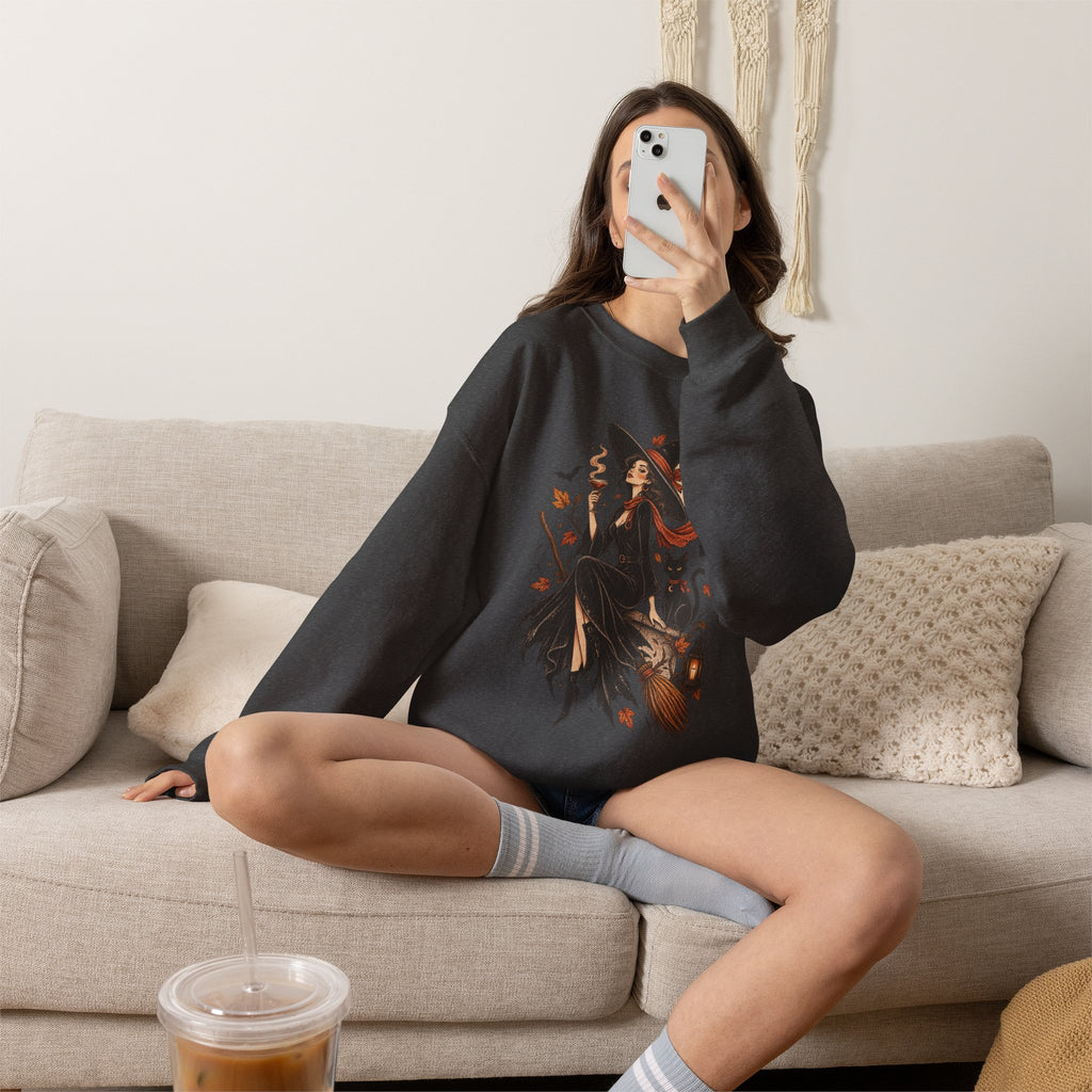 Witchy Autumn Crewneck Sweatshirt - Halloween Witch Illustration